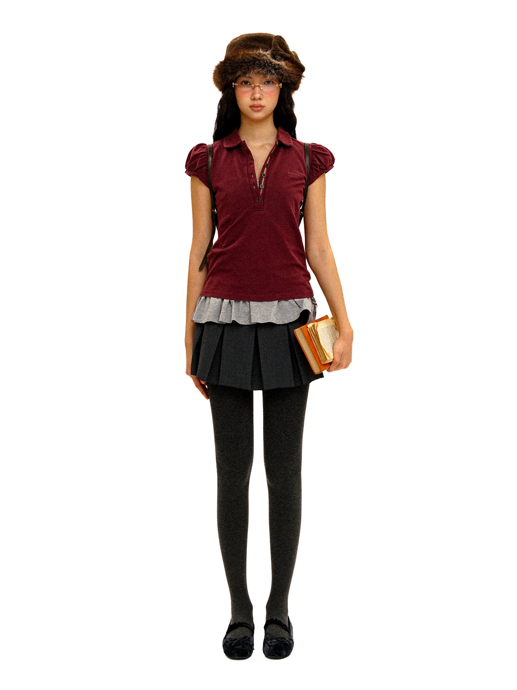 *Puff-sleeved slim-fit polo shirt