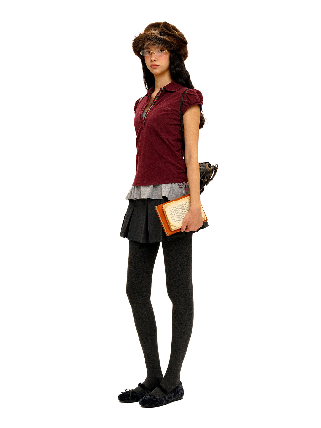*Puff-sleeved slim-fit polo shirt