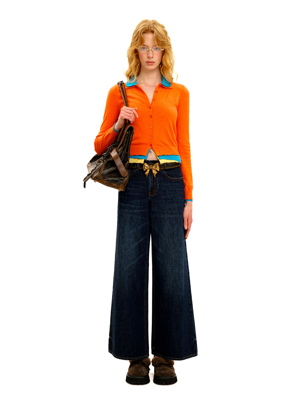 *Color-blocked faux three-piece cardigan