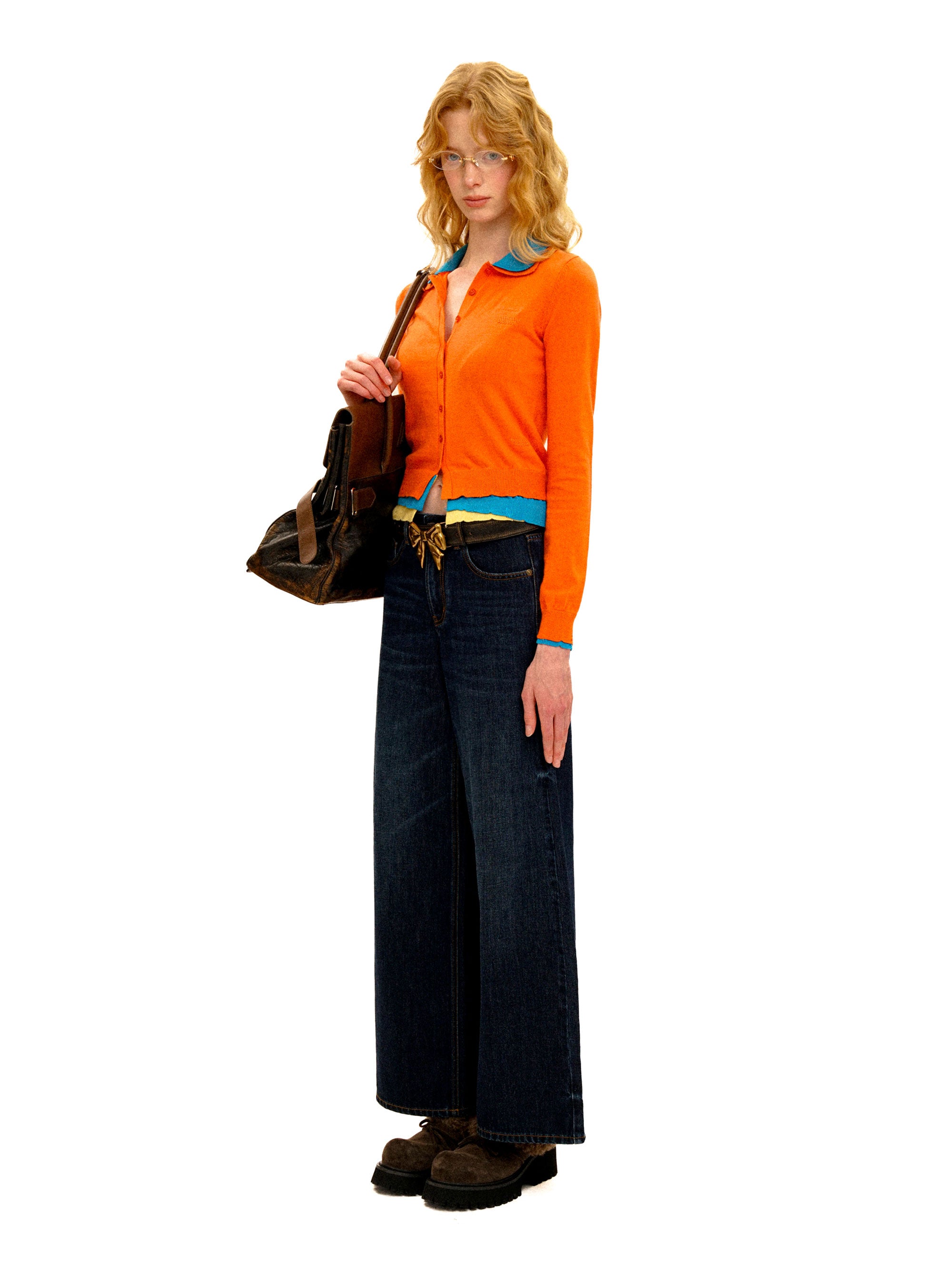 *Color-blocked faux three-piece cardigan