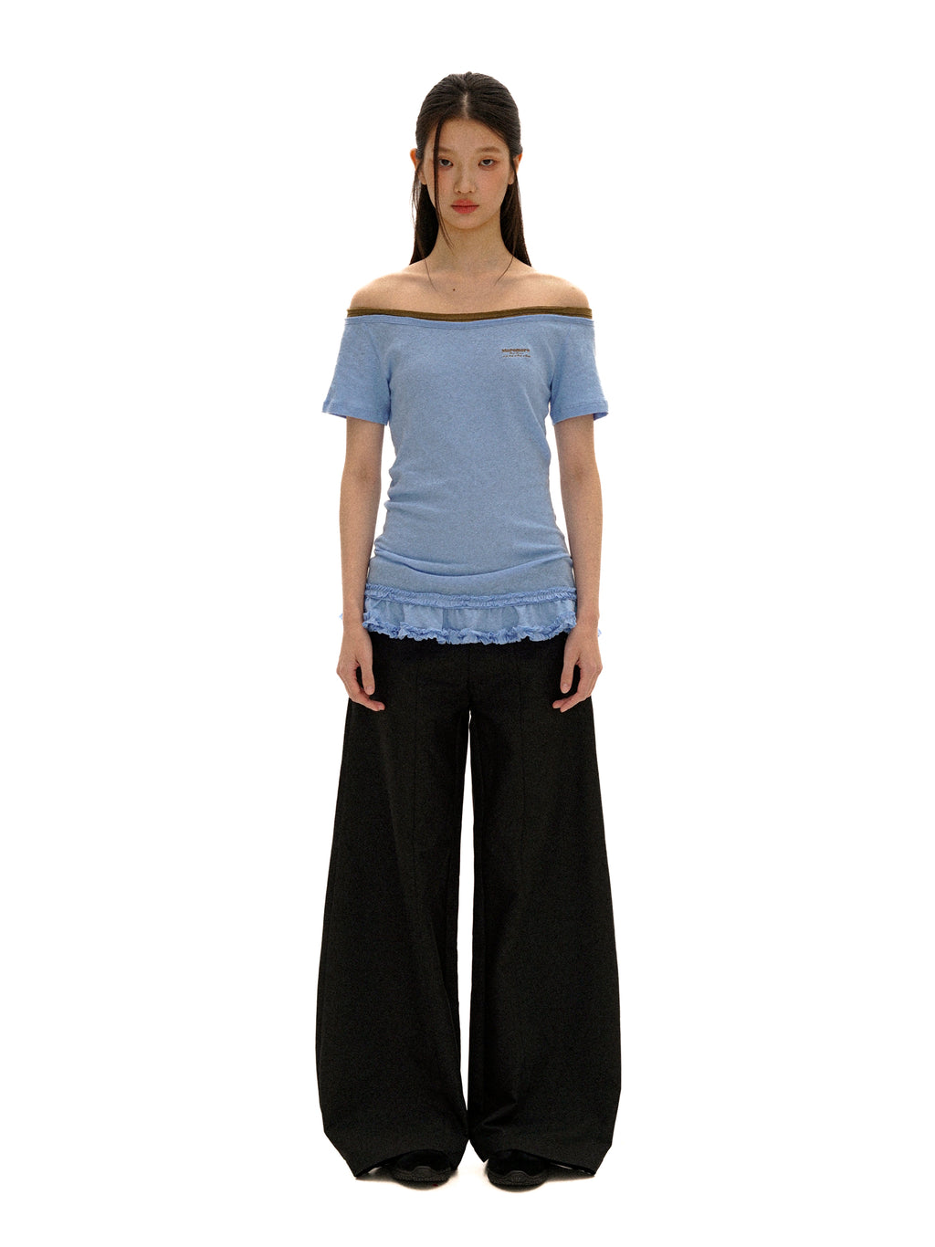 *Color-blocked lace short-sleeved T-shirt