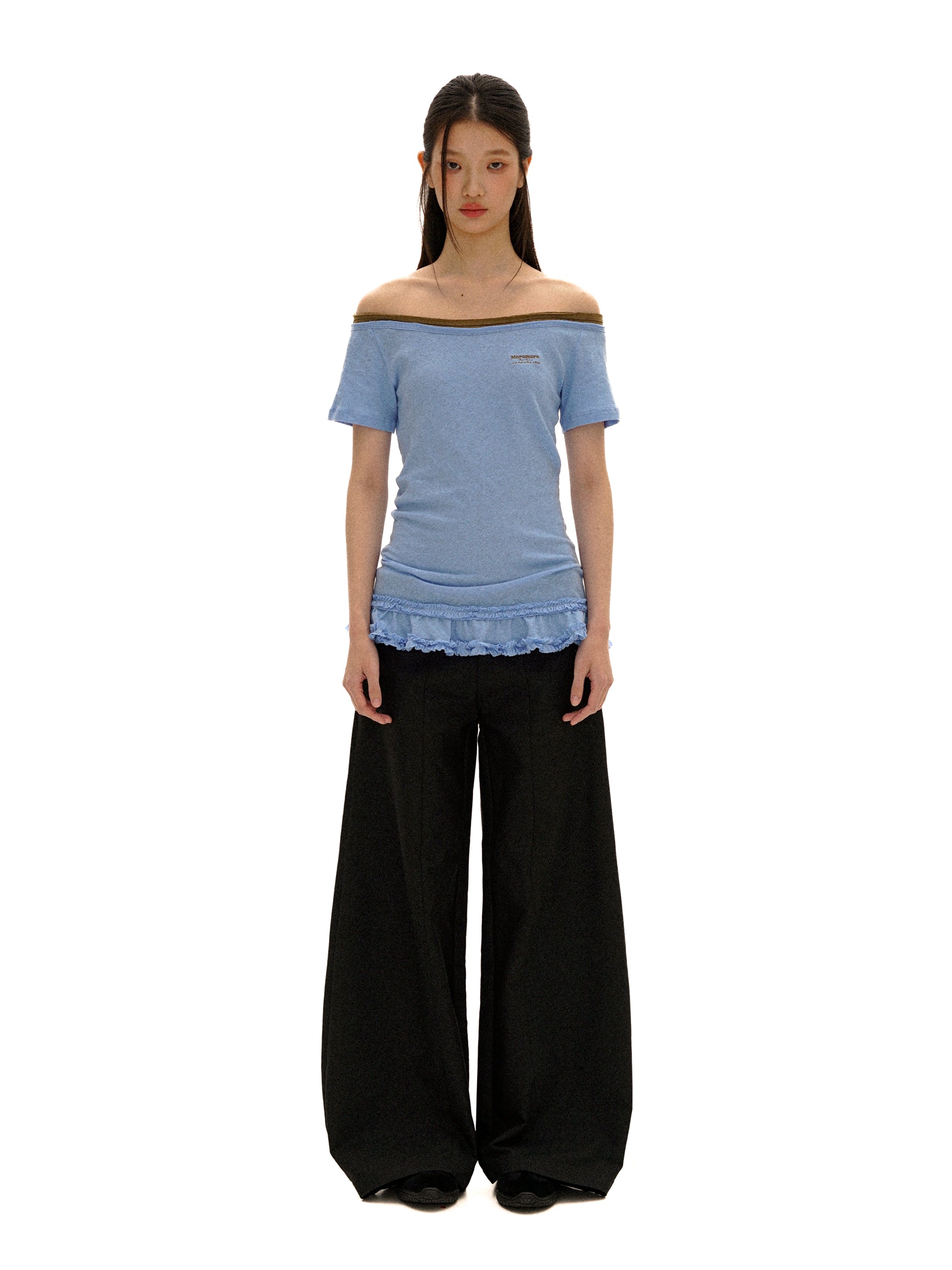 *Color-blocked lace short-sleeved T-shirt