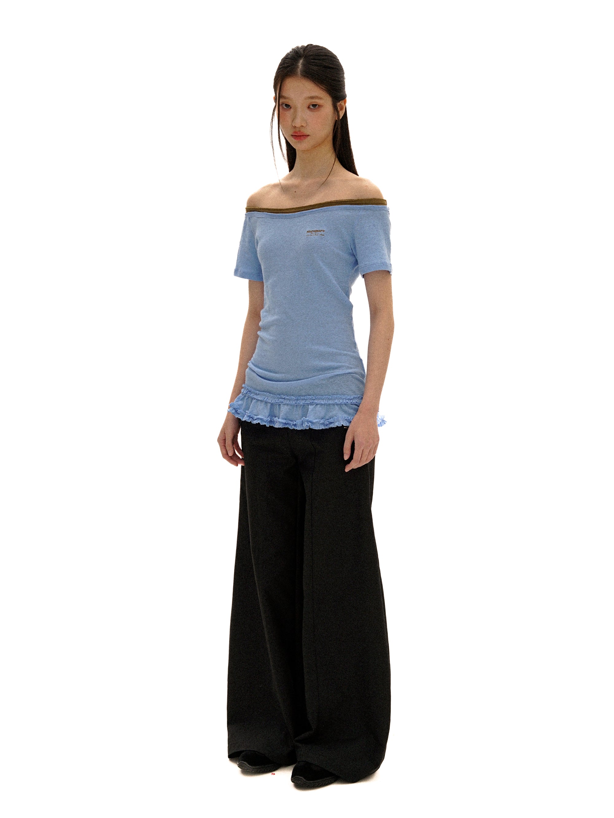 *Color-blocked lace short-sleeved T-shirt