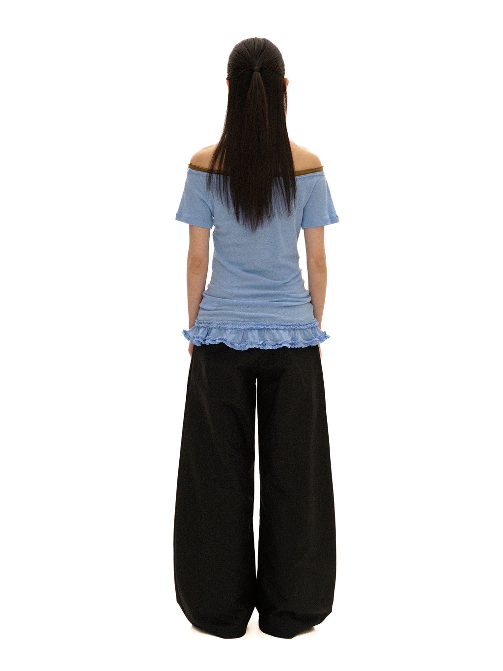 *Color-blocked lace short-sleeved T-shirt