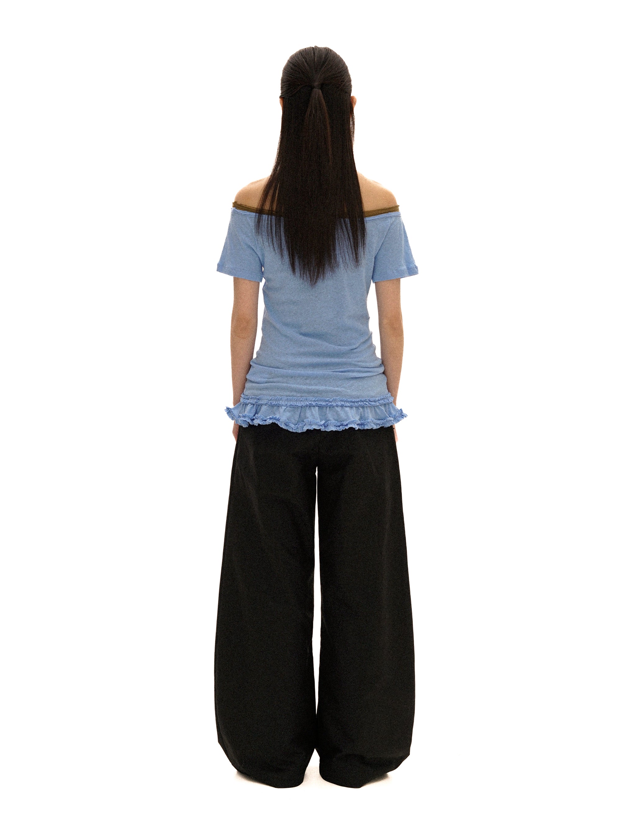 *Color-blocked lace short-sleeved T-shirt