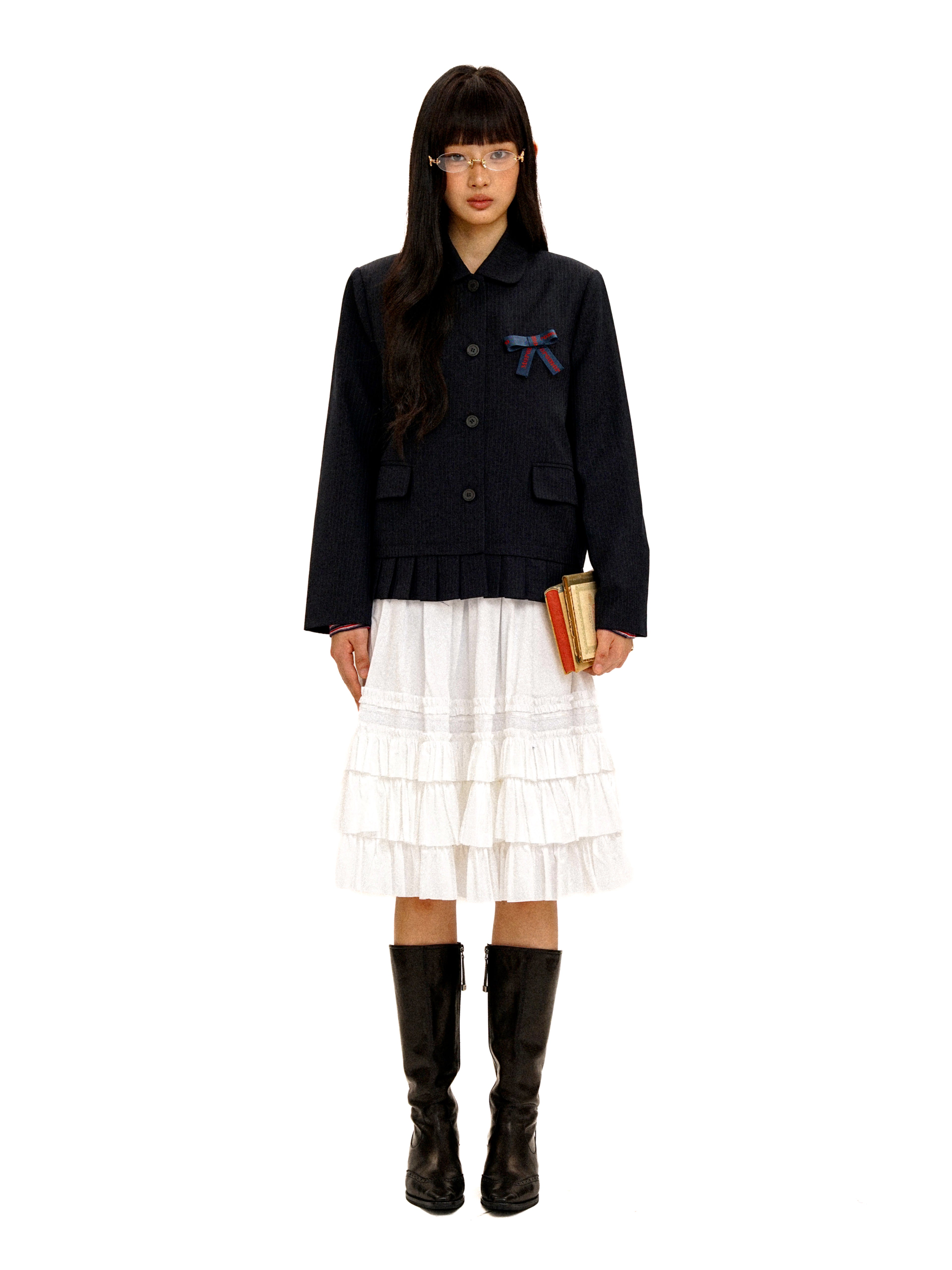 *Peter Pan collar pleated suit skirt