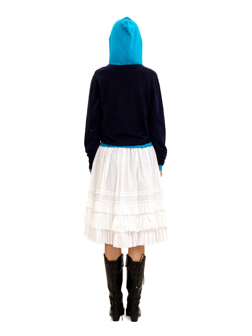 *Patchwork Faux Two-Piece Hooded Sweater