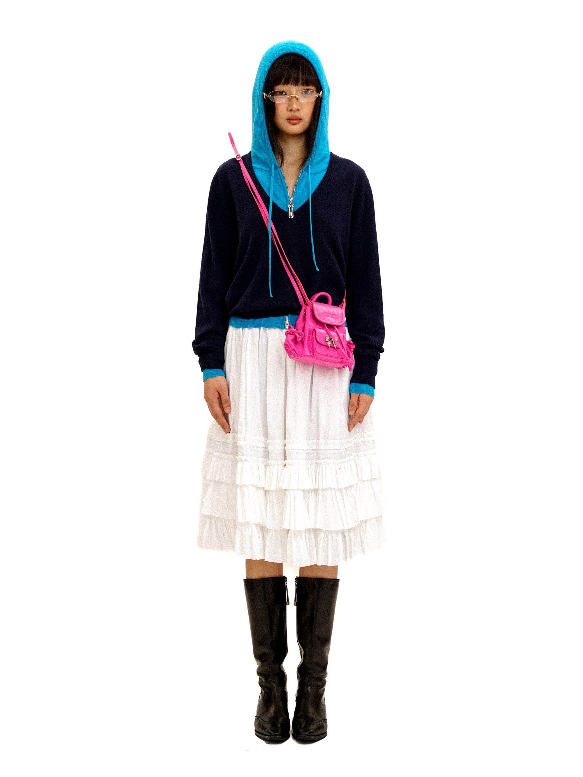 *Patchwork Faux Two-Piece Hooded Sweater
