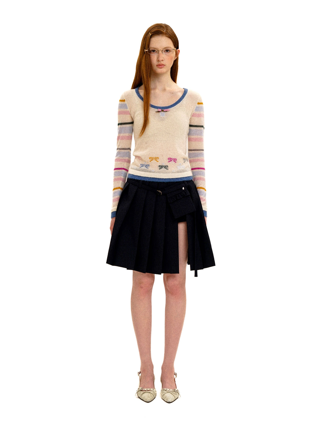 *Striped wide neckline sweater