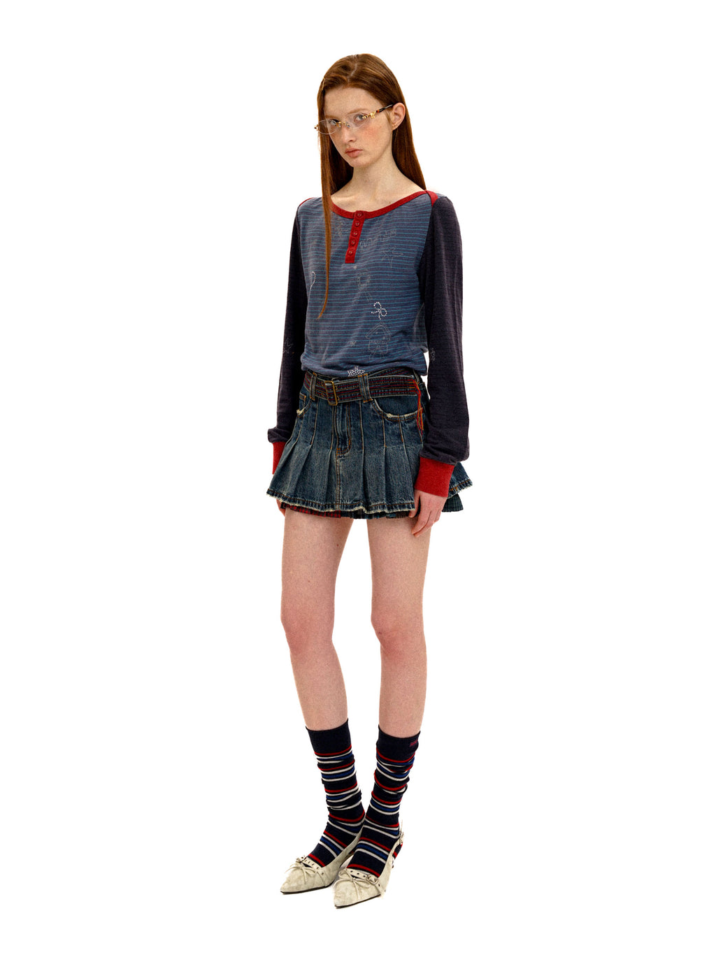 *Striped Rhinestone Long-Sleeved Top