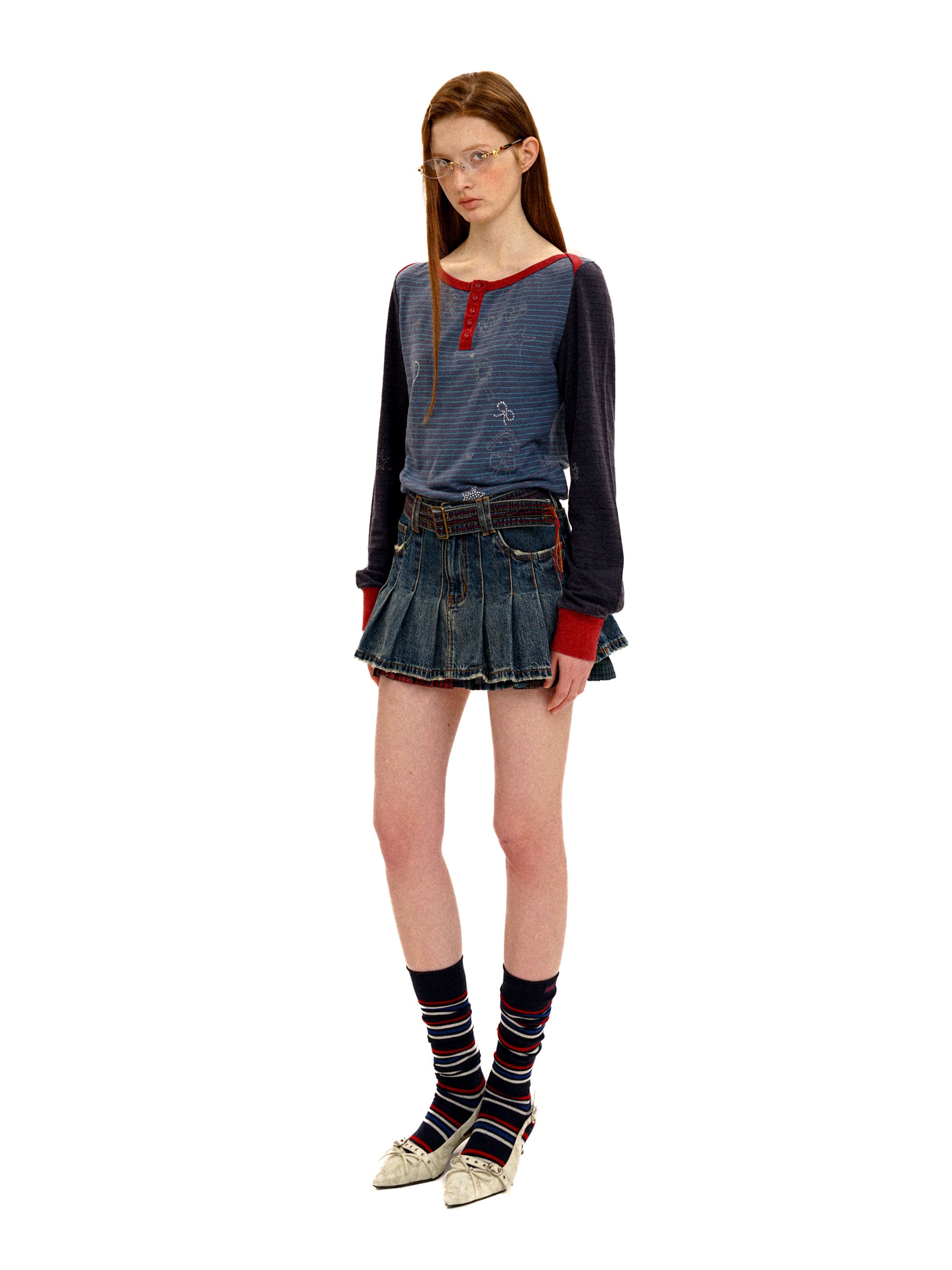 *Striped Rhinestone Long-Sleeved Top