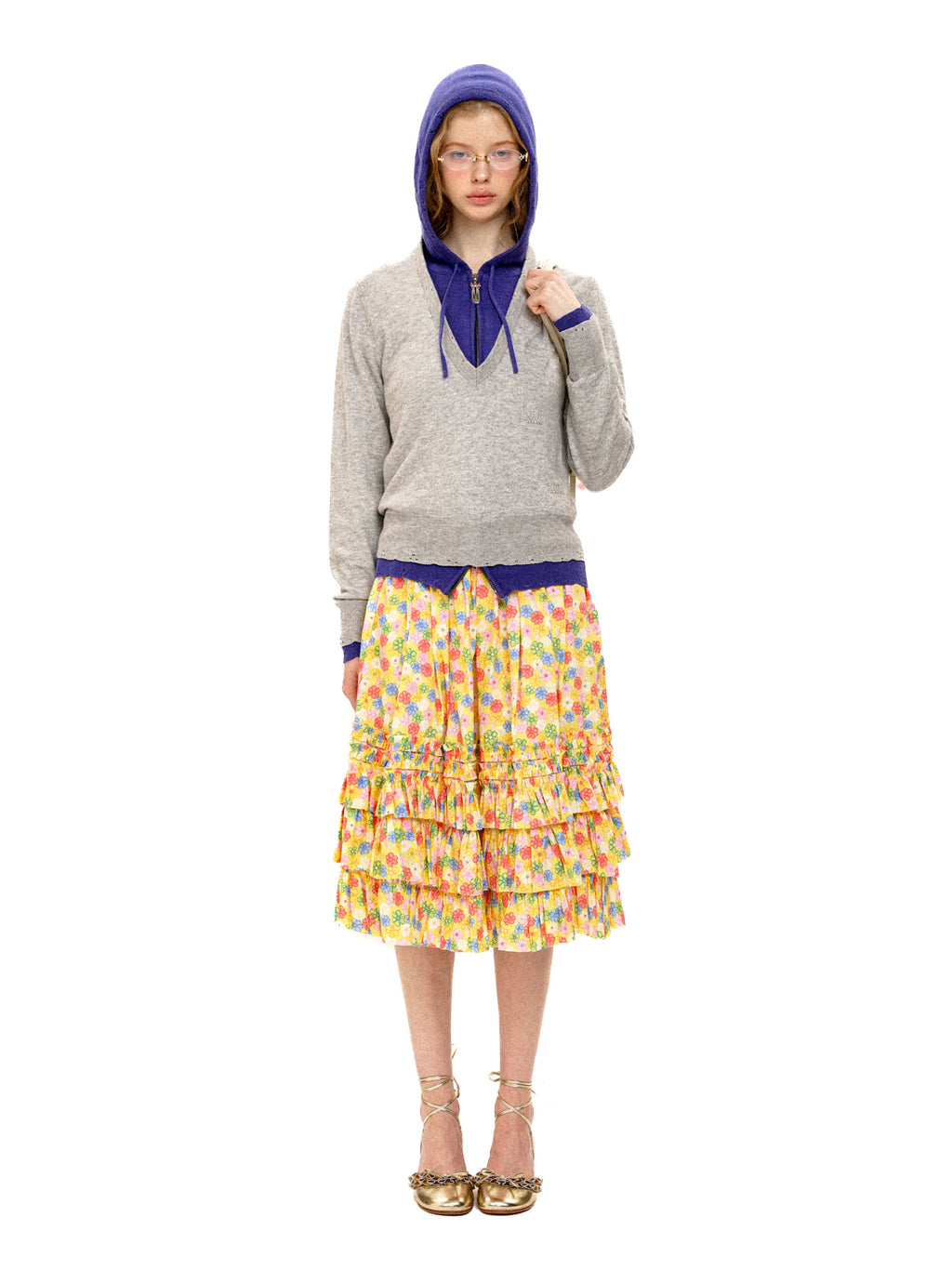 *Patchwork Faux Two-Piece Hooded Sweater