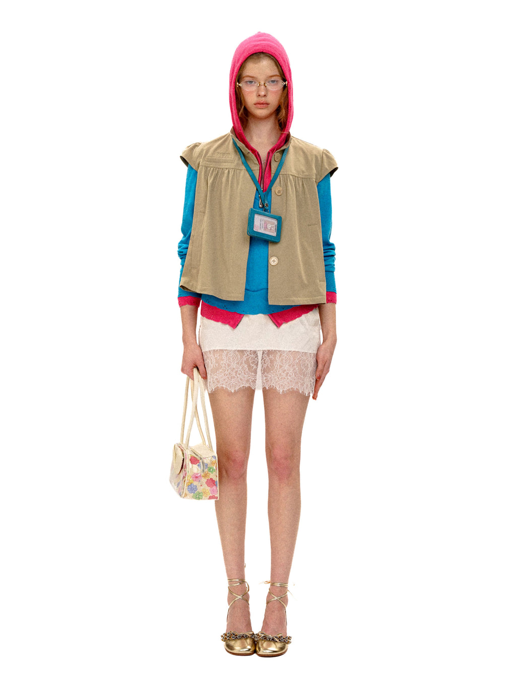 *Patchwork Faux Two-Piece Hooded Sweater