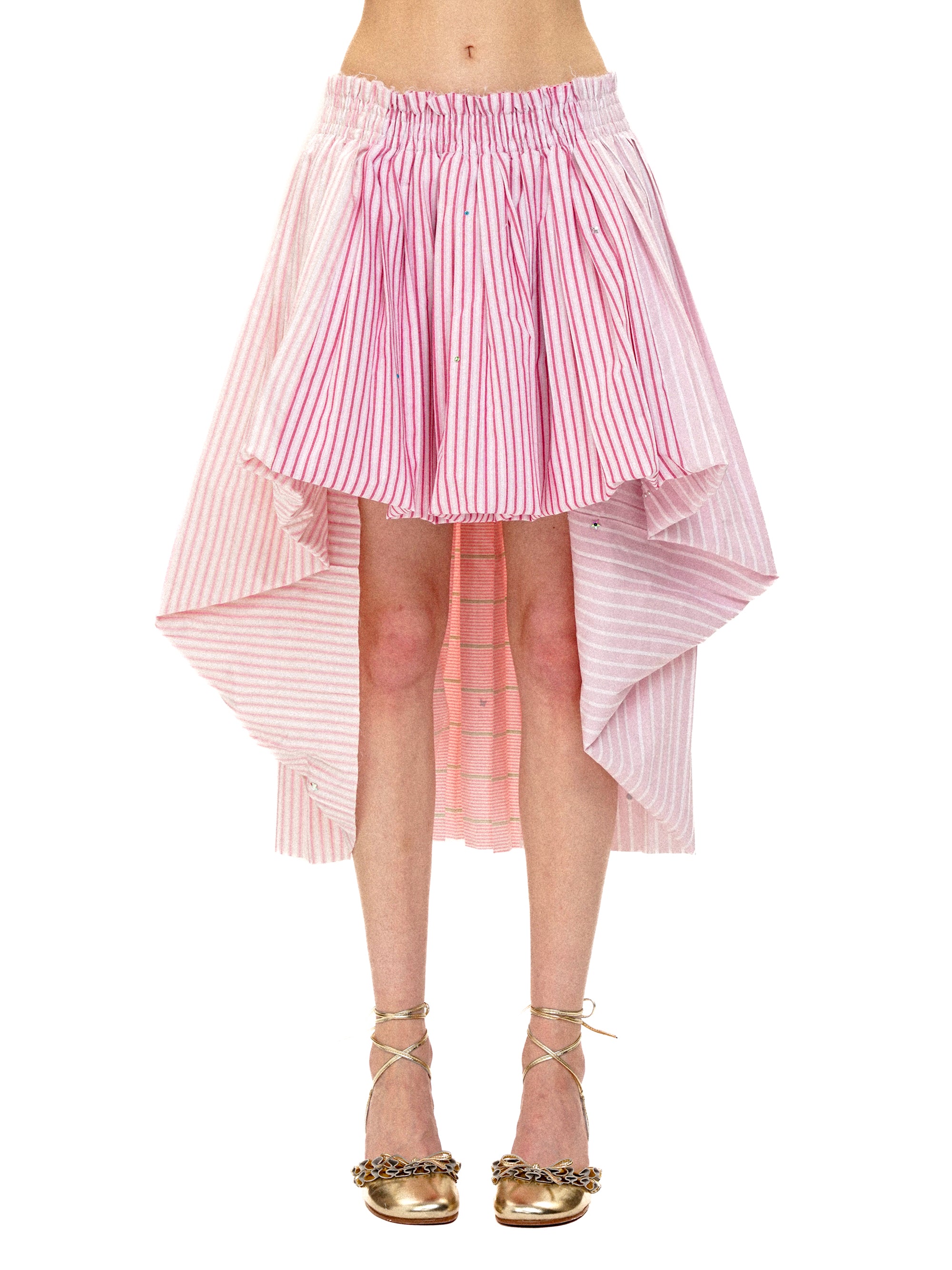 *Hand-painted elastic striped tulip pleated midi skirt