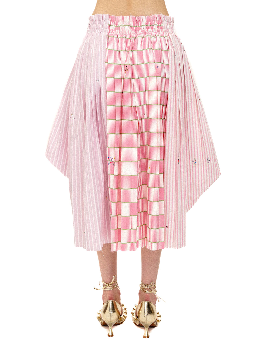 *Hand-painted elastic striped tulip pleated midi skirt