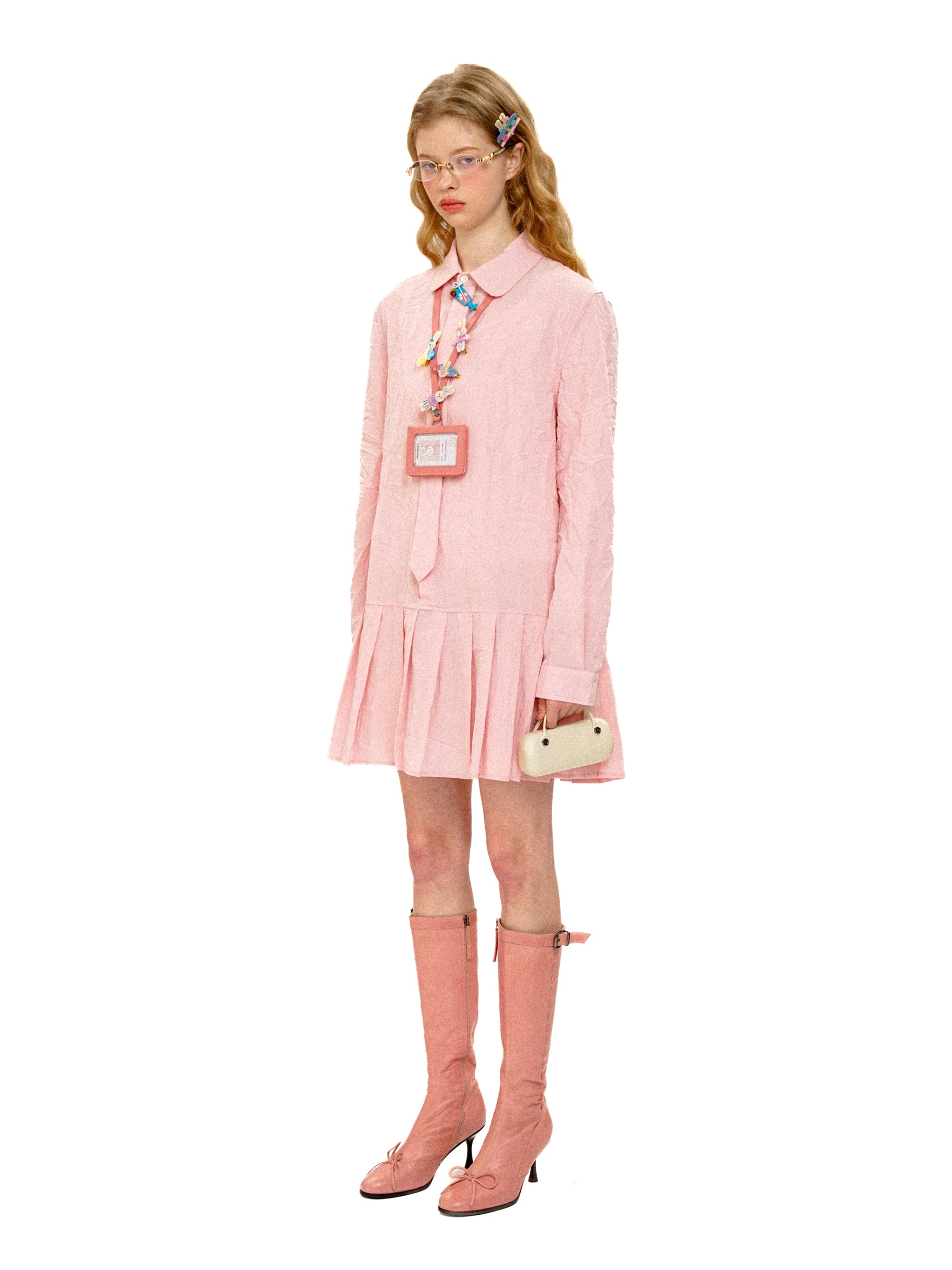 *Tie-pleated shirt dress