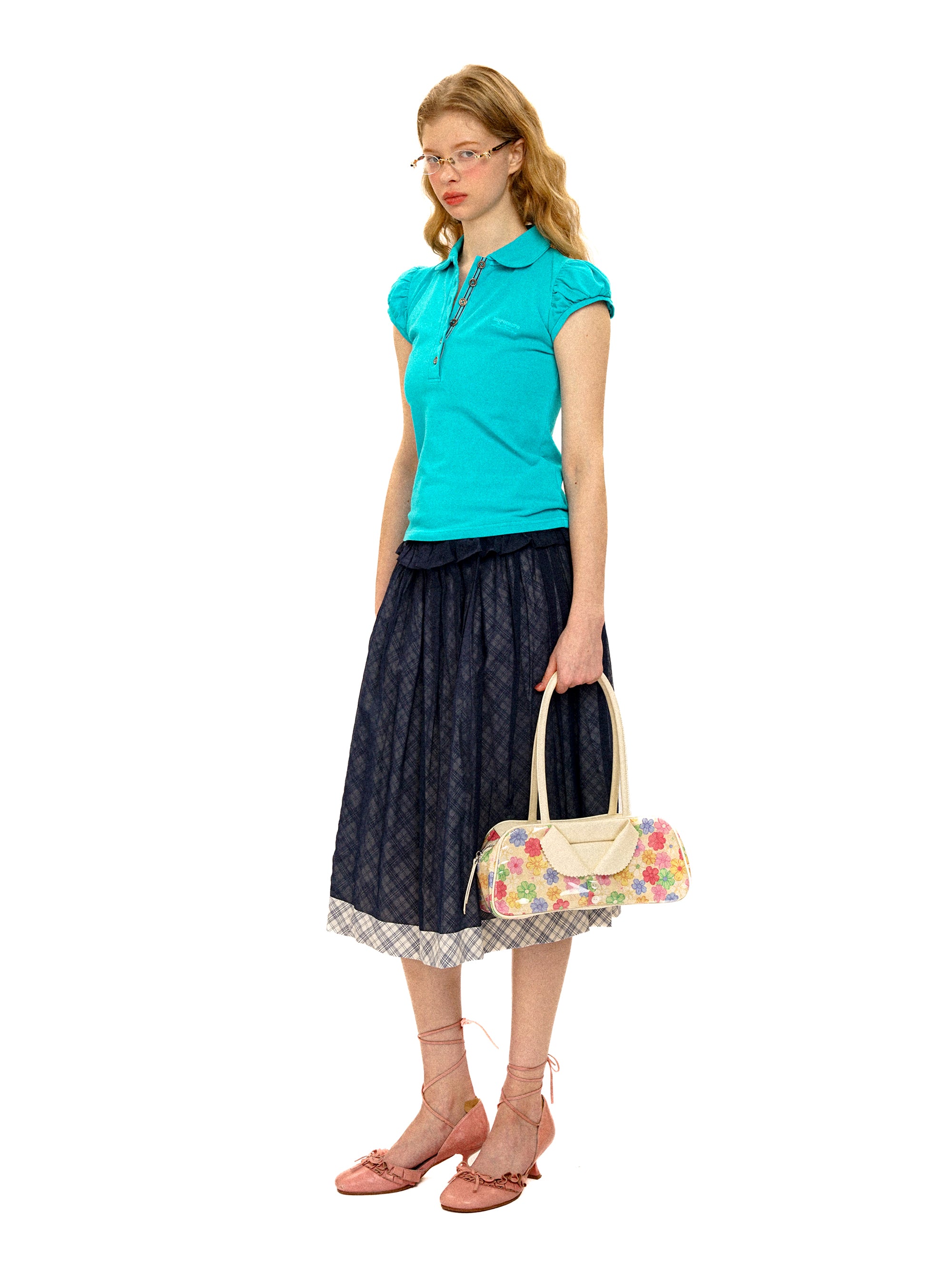 *Puff-sleeved slim-fit polo shirt