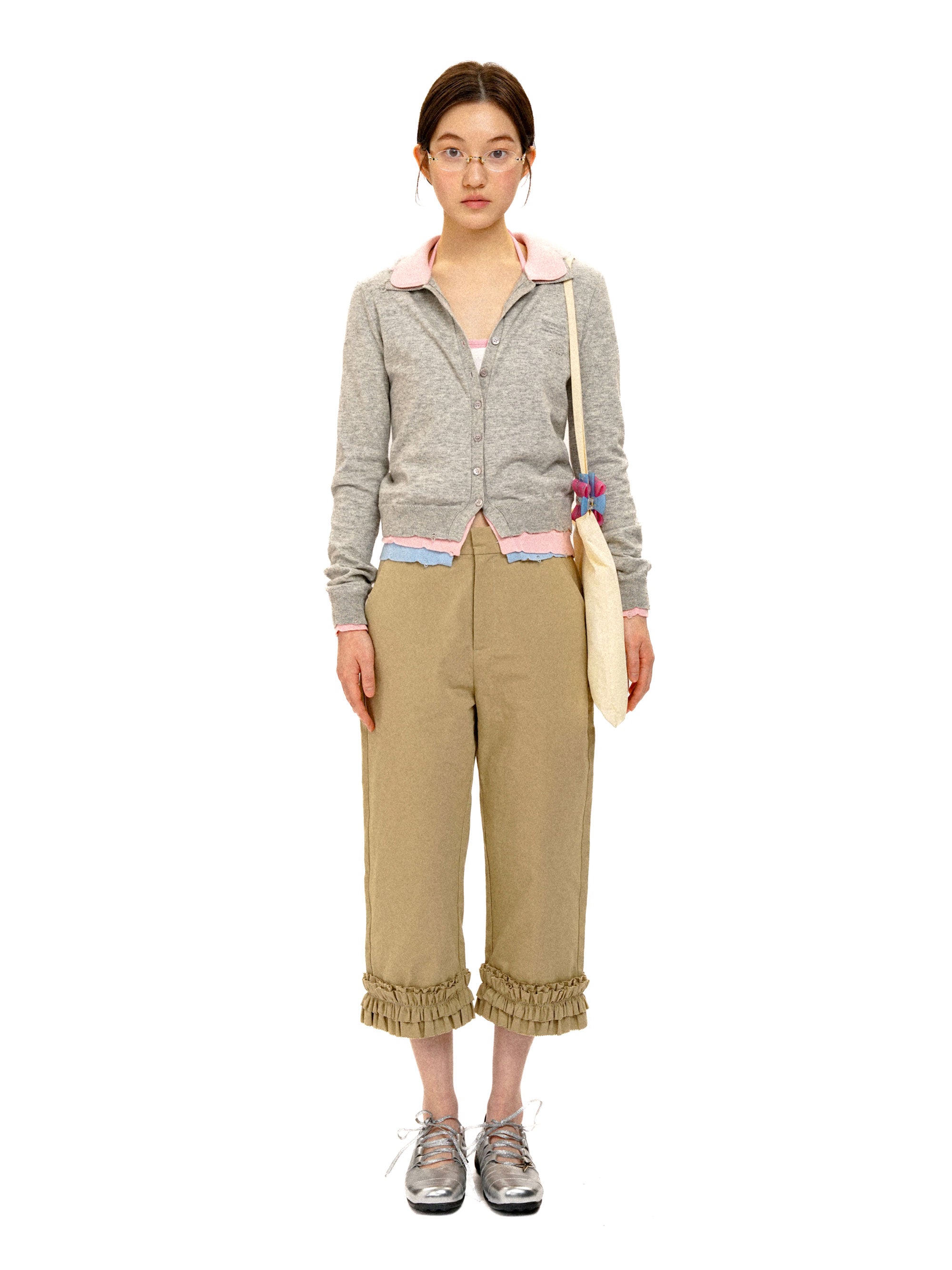 *Color-blocked faux three-piece cardigan