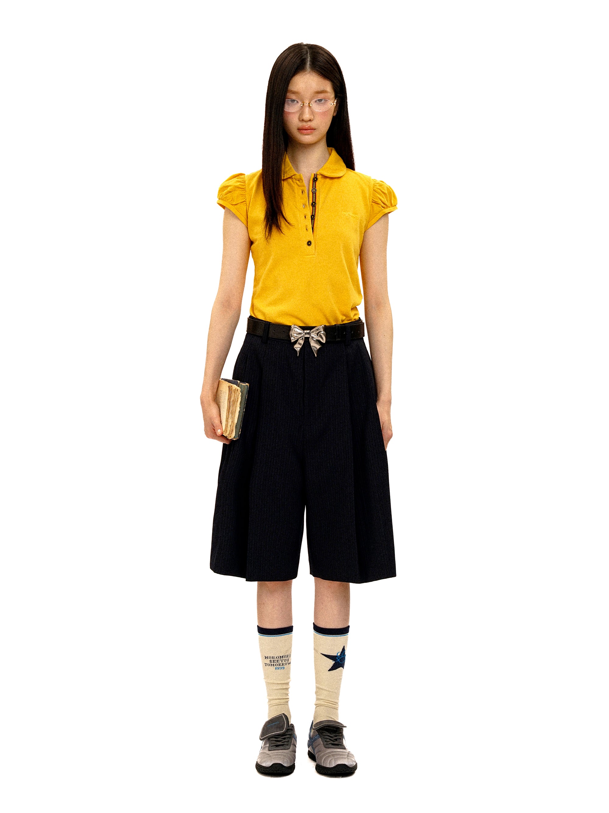 *Puff-sleeved slim-fit polo shirt