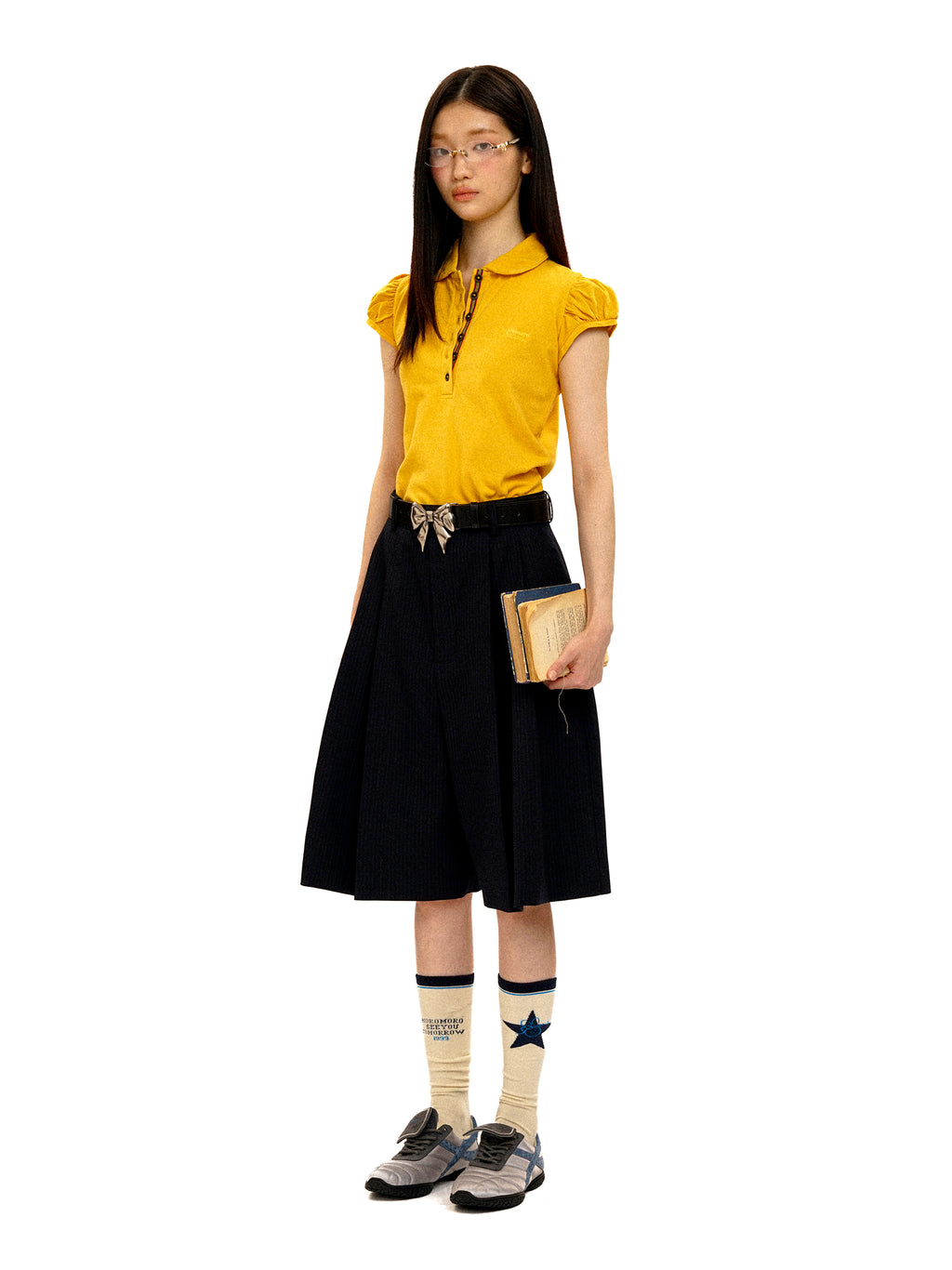*Puff-sleeved slim-fit polo shirt