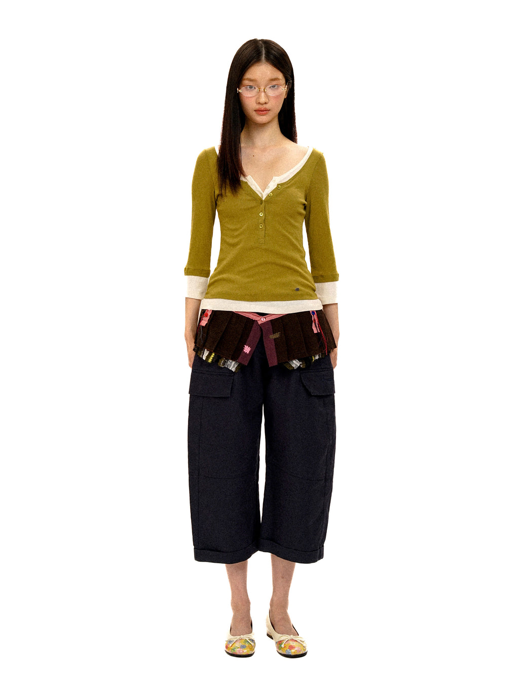 *Hand-crocheted striped wool pleated skirt