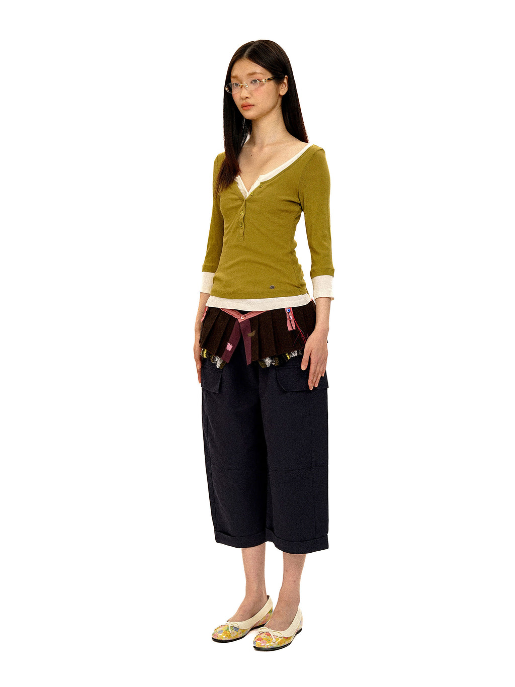 *Hand-crocheted striped wool pleated skirt