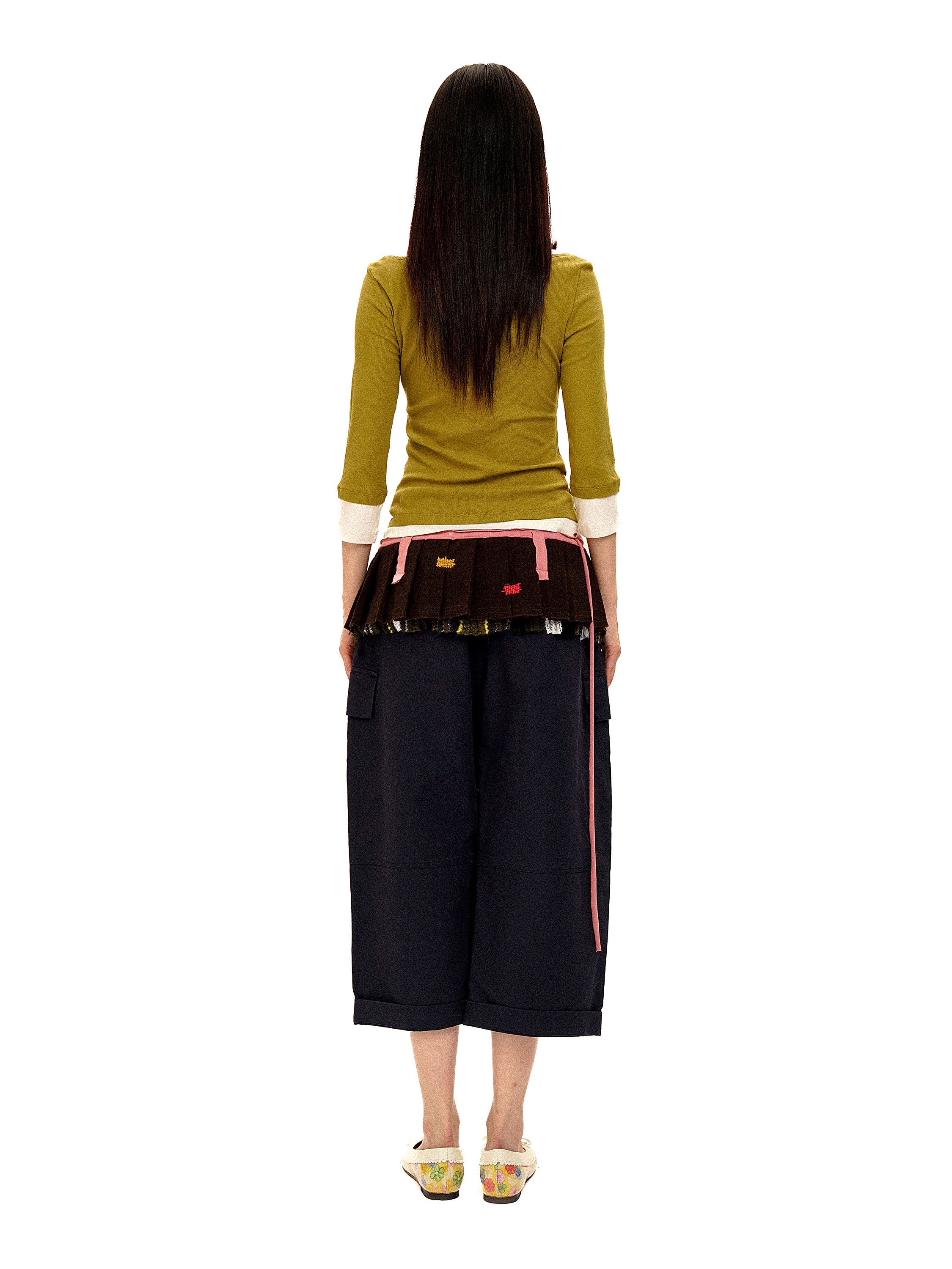 *Hand-crocheted striped wool pleated skirt