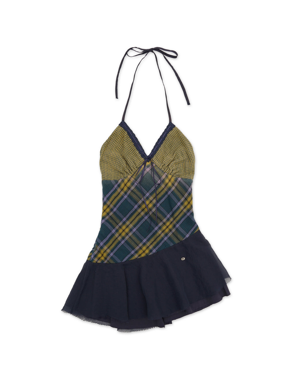 *Plaid patchwork mesh skirt