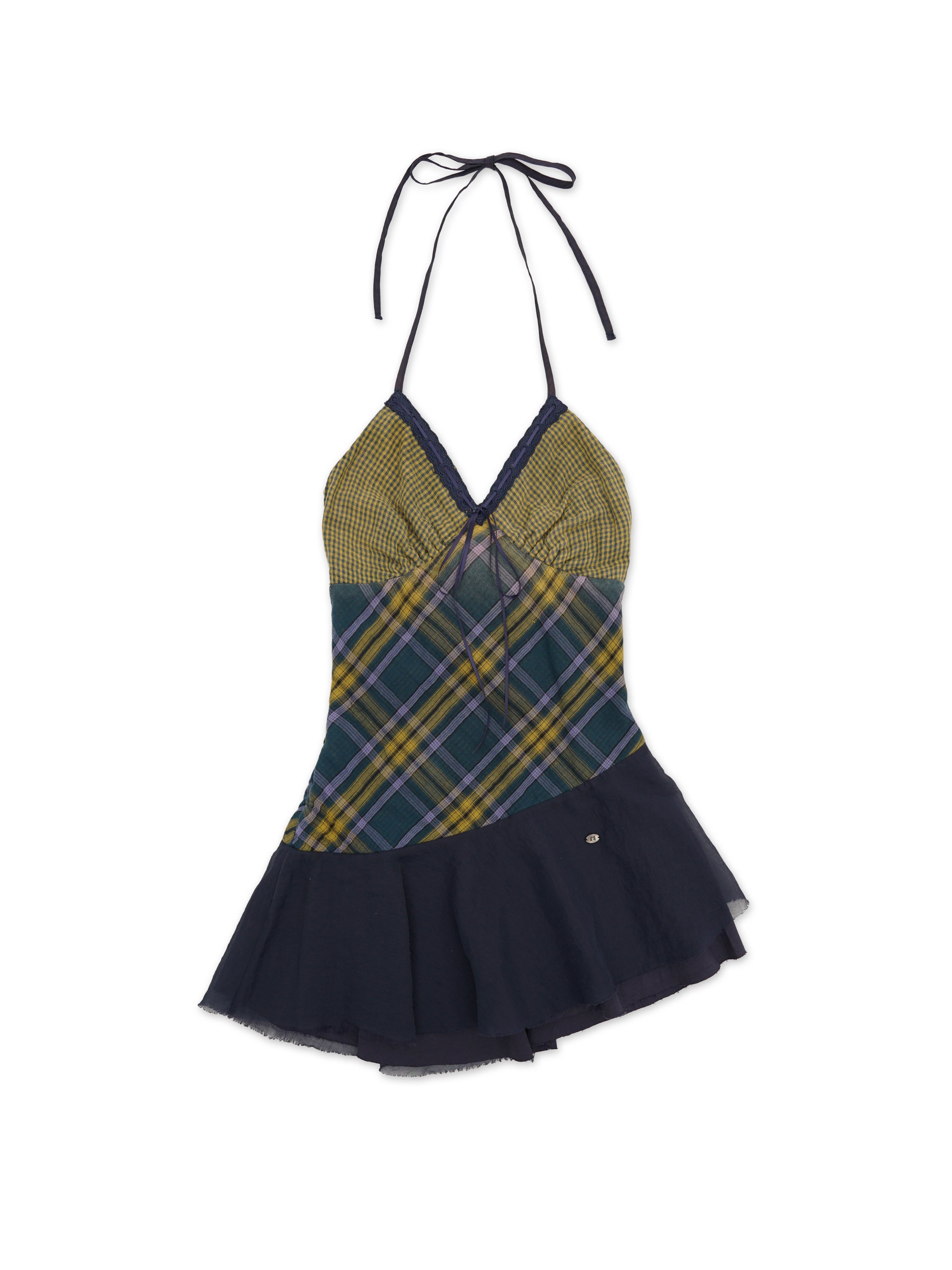 *Plaid patchwork mesh skirt
