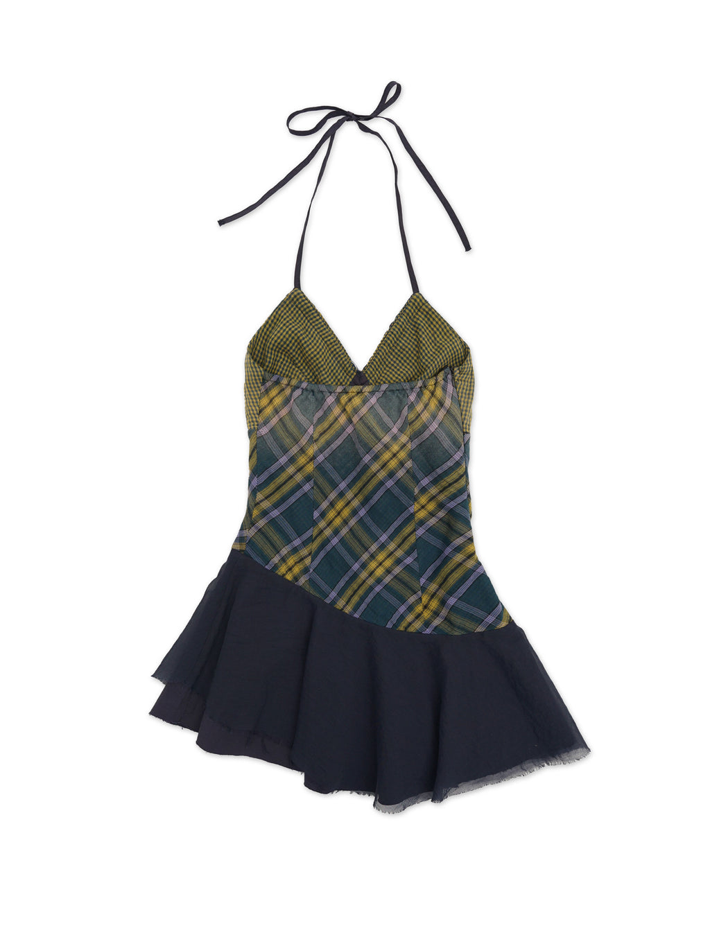*Plaid patchwork mesh skirt