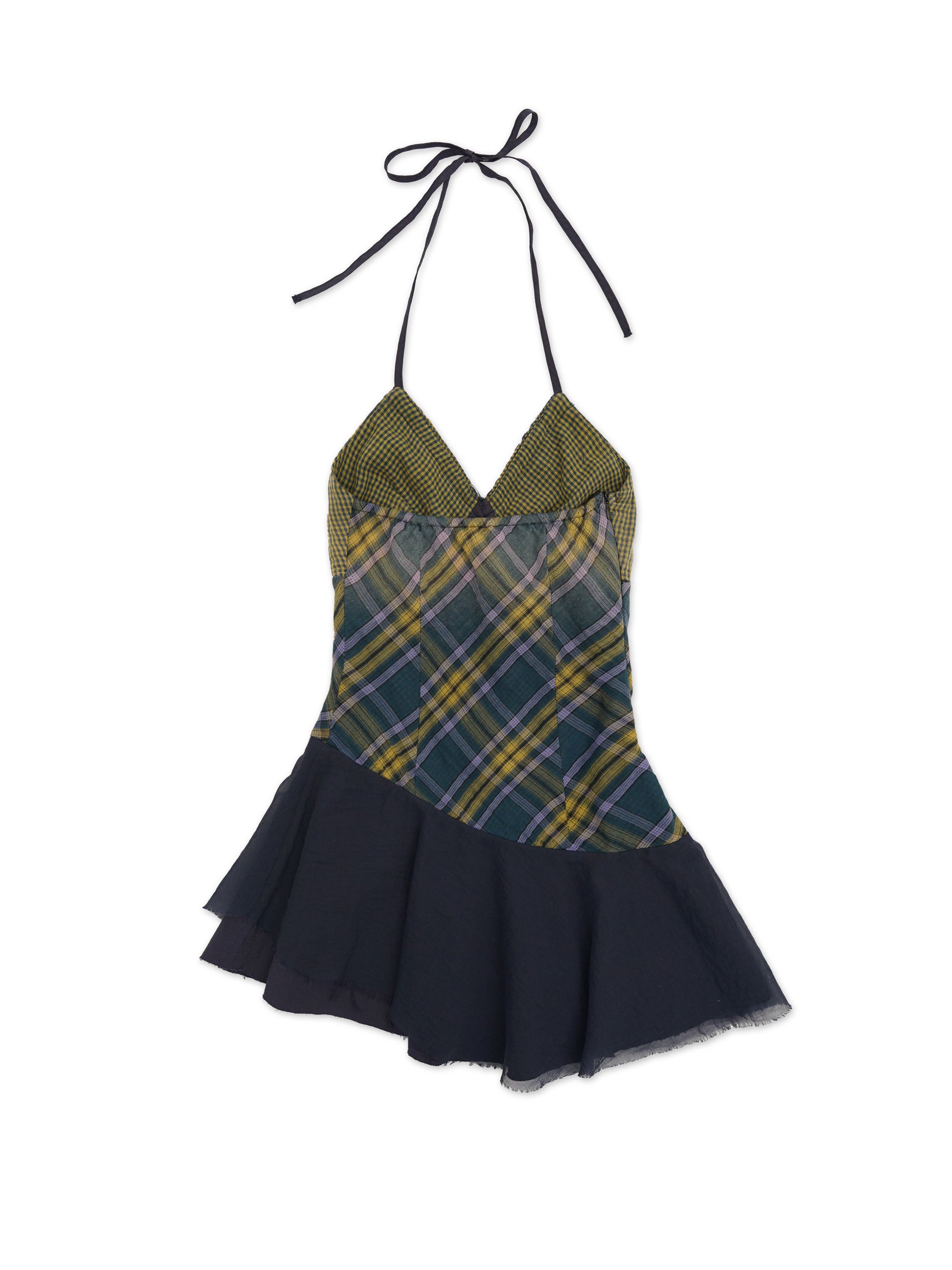 *Plaid patchwork mesh skirt
