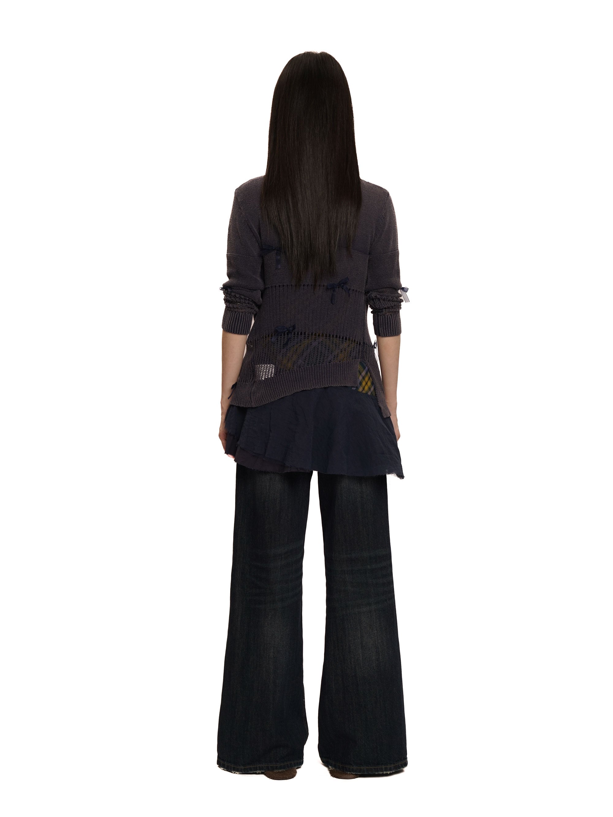 *Water-washed openwork mesh cardigan
