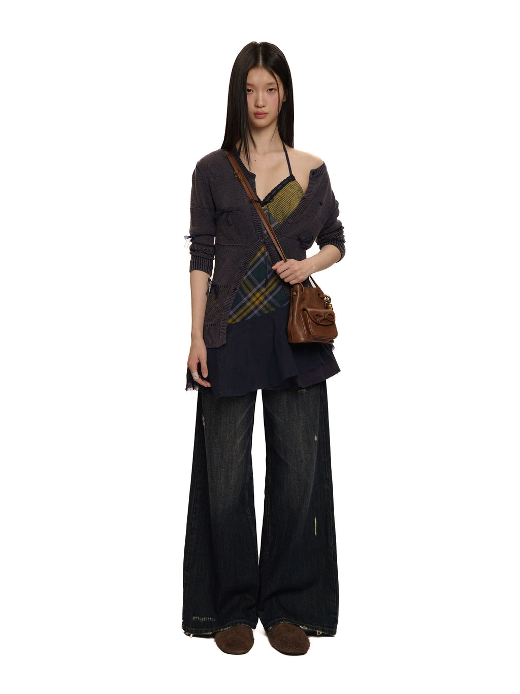 *Water-washed openwork mesh cardigan