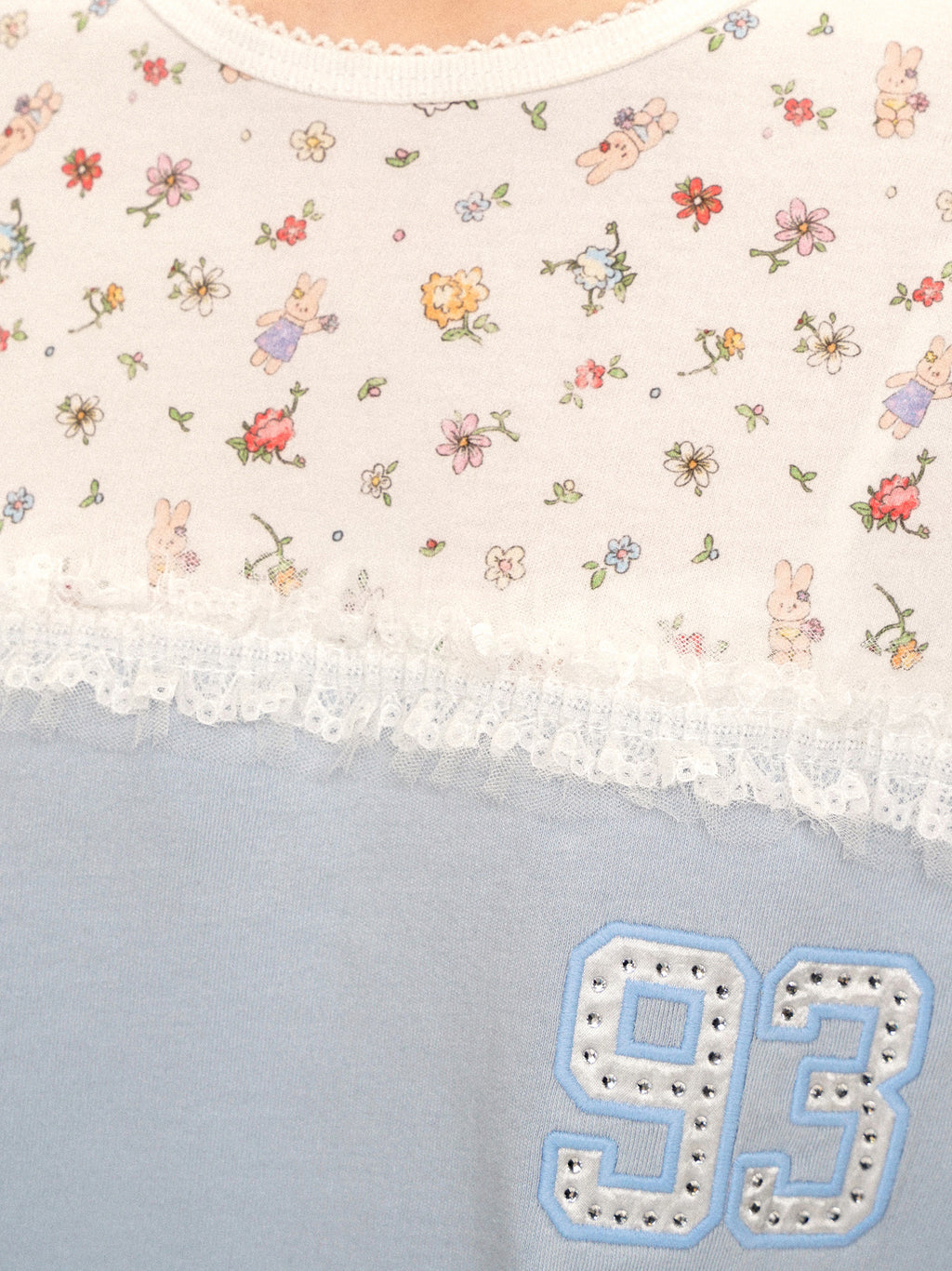 *Floral polka dot patchwork lace short T-shirt