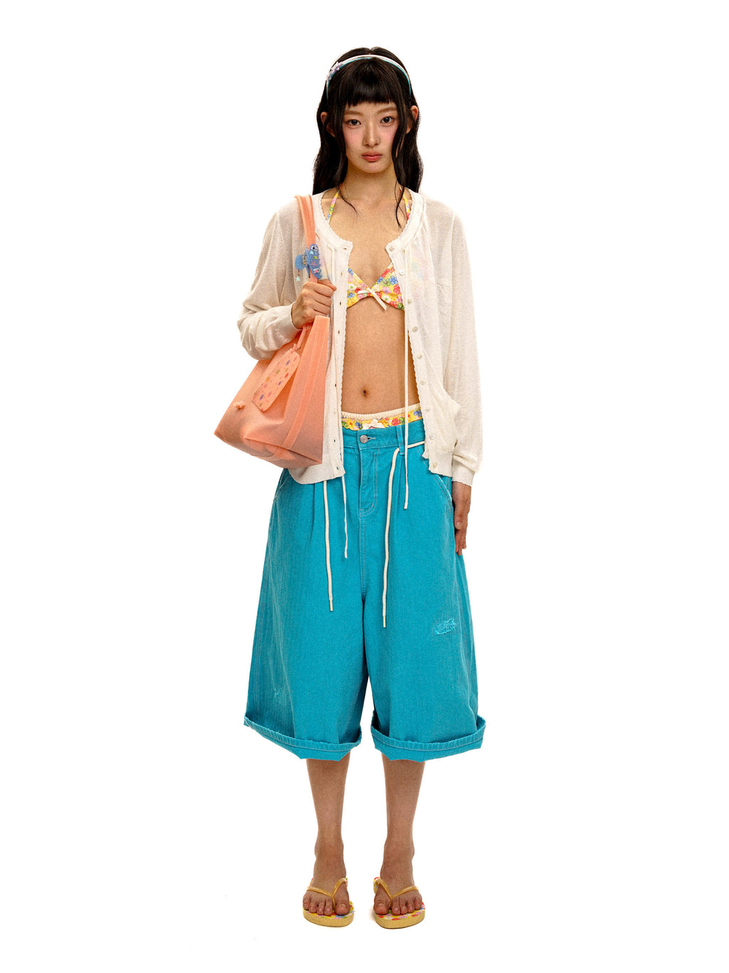 *Fake two-piece floral shorts