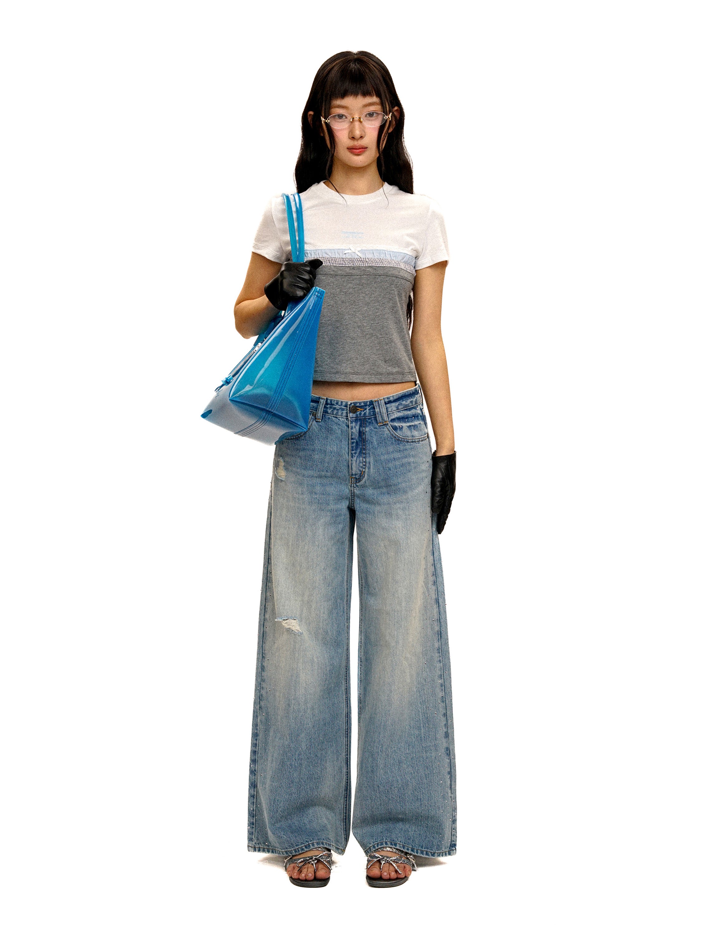 *Rhinestone straight-leg jeans