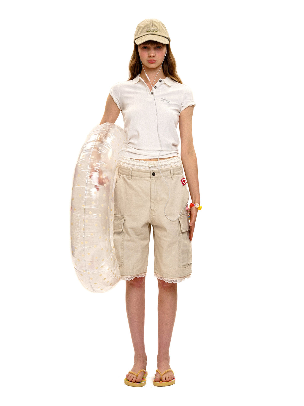 *Silver glitter slim-fit polo short-sleeved T-shirt