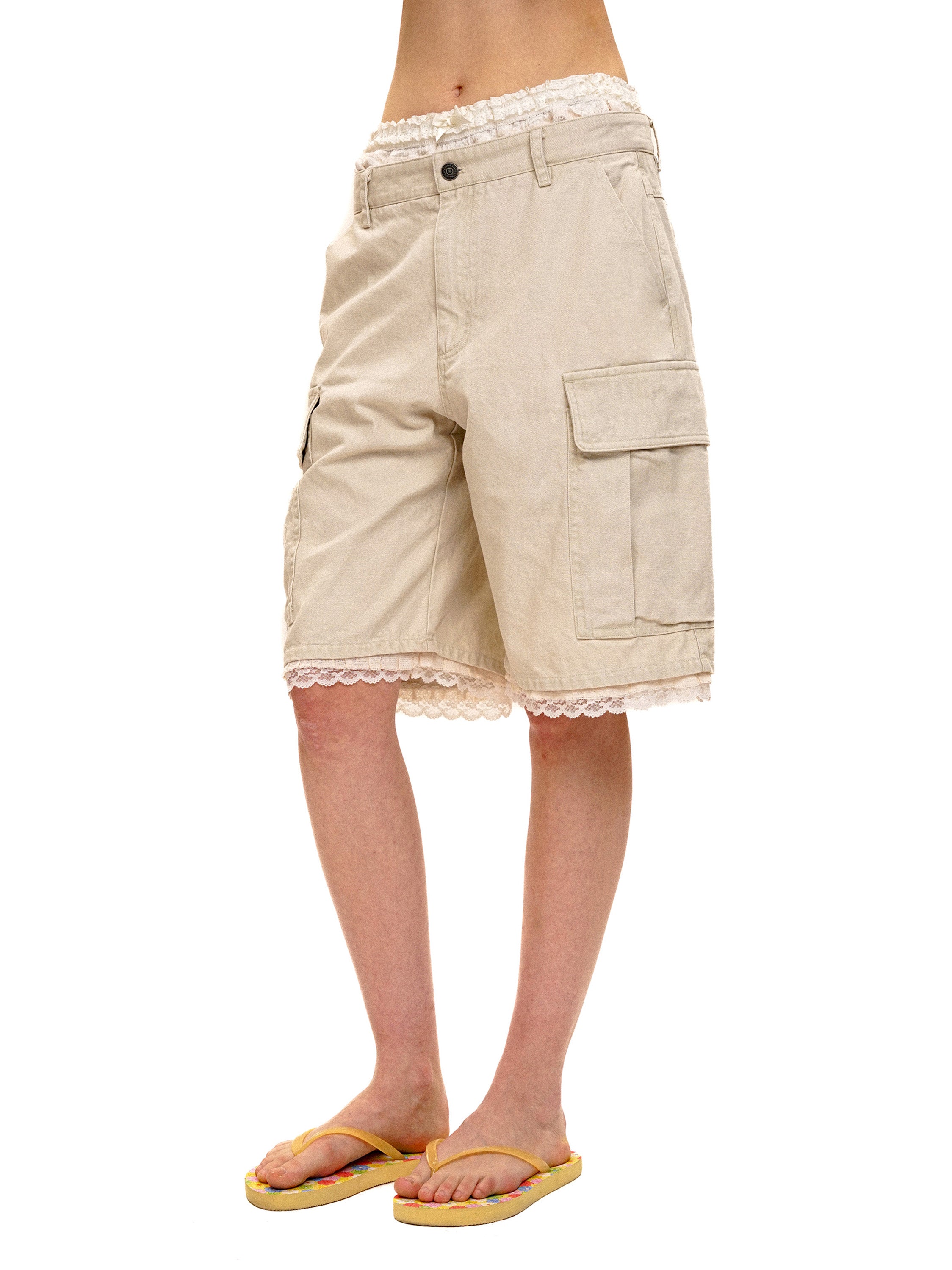 *Lace waistband faux two-piece cargo shorts