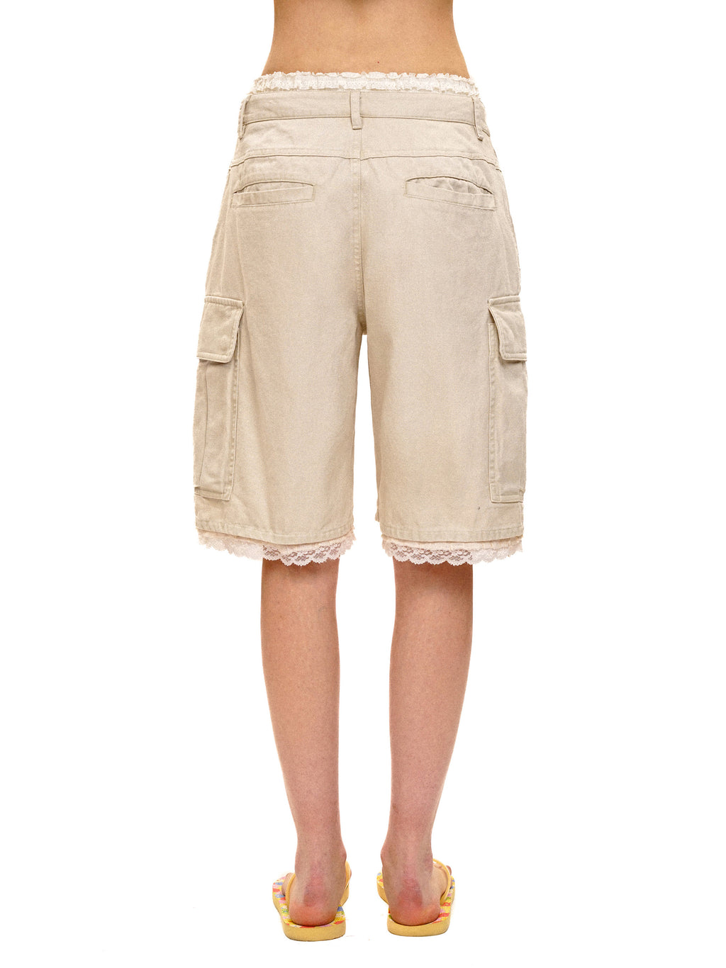 *Lace waistband faux two-piece cargo shorts