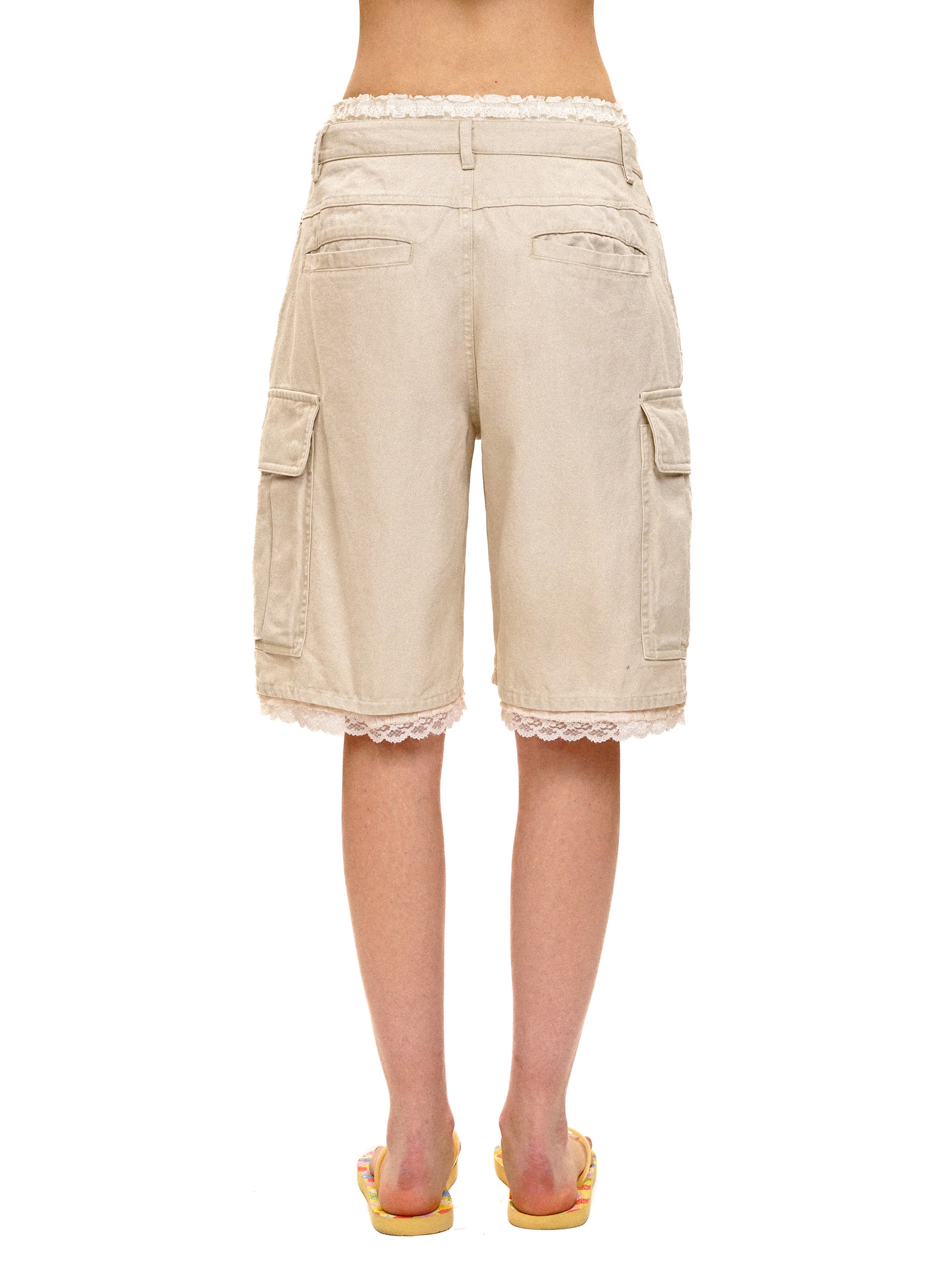 *Lace waistband faux two-piece cargo shorts