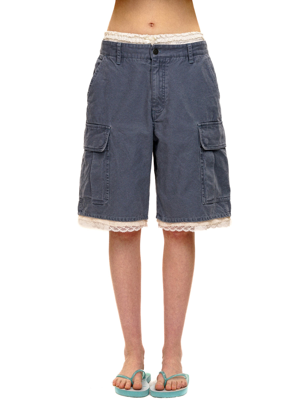 *Lace waistband faux two-piece cargo shorts