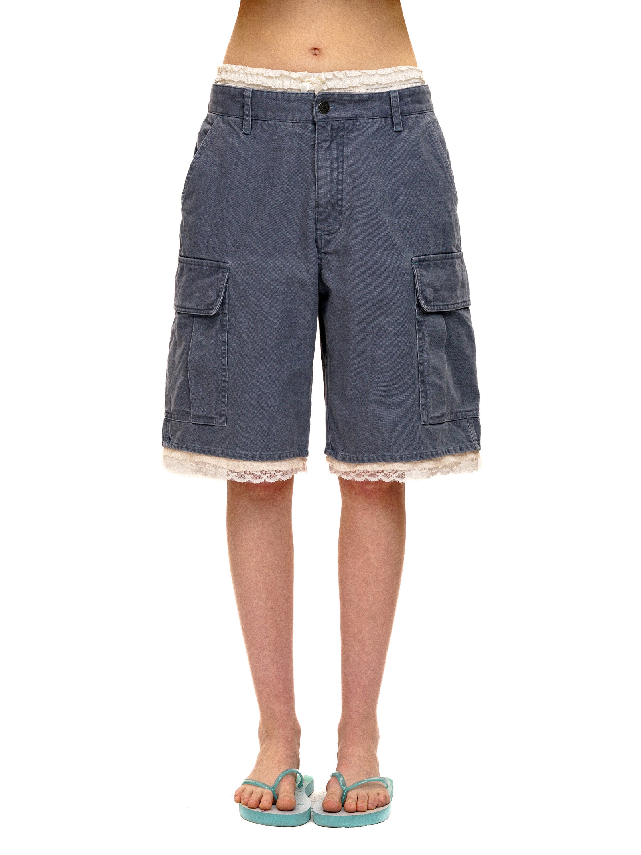 *Lace waistband faux two-piece cargo shorts