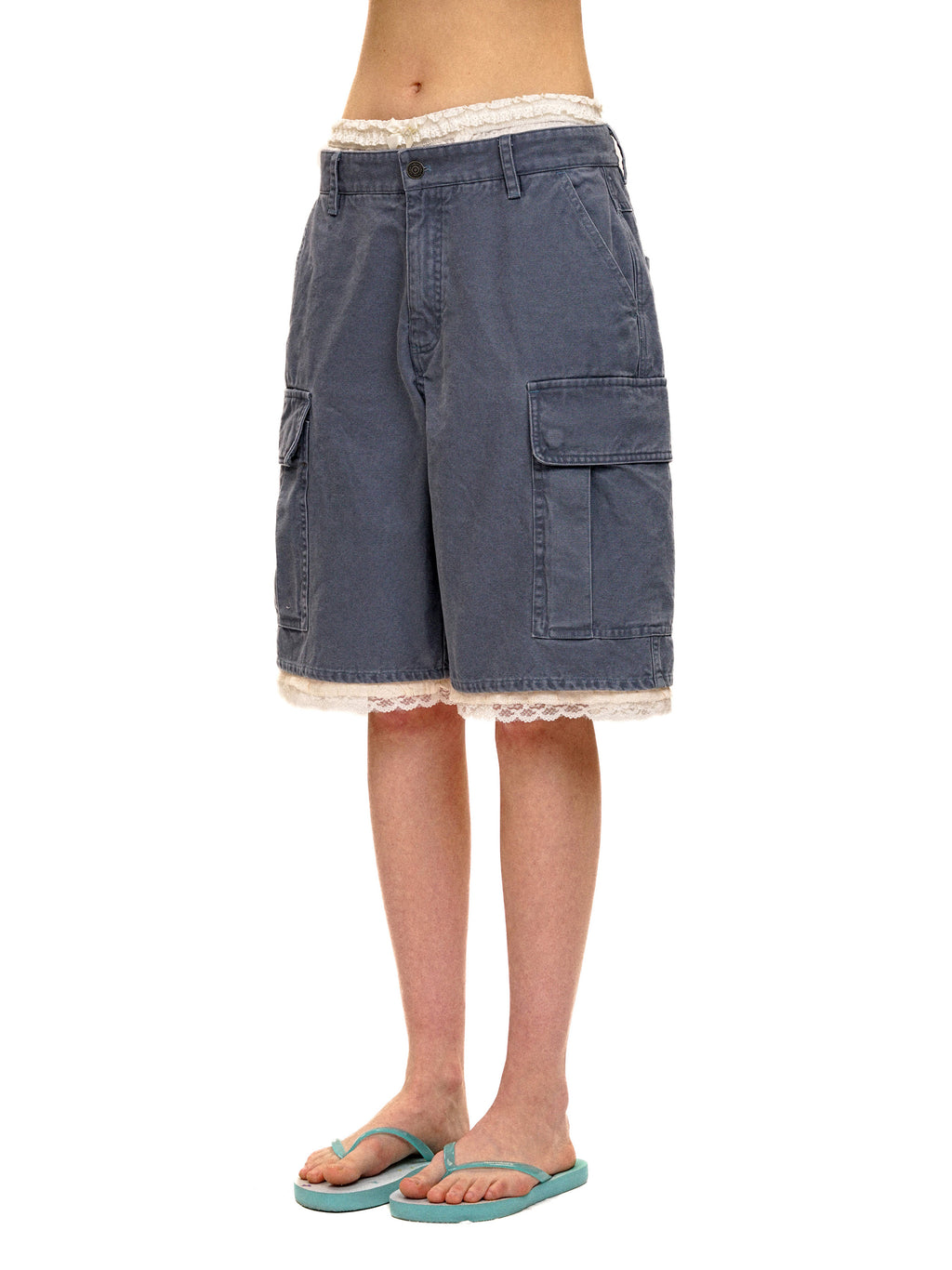 *Lace waistband faux two-piece cargo shorts