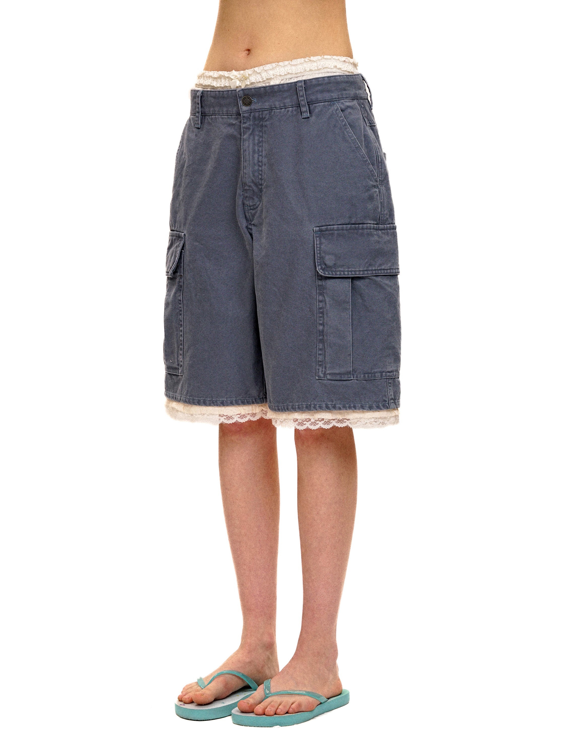 *Lace waistband faux two-piece cargo shorts