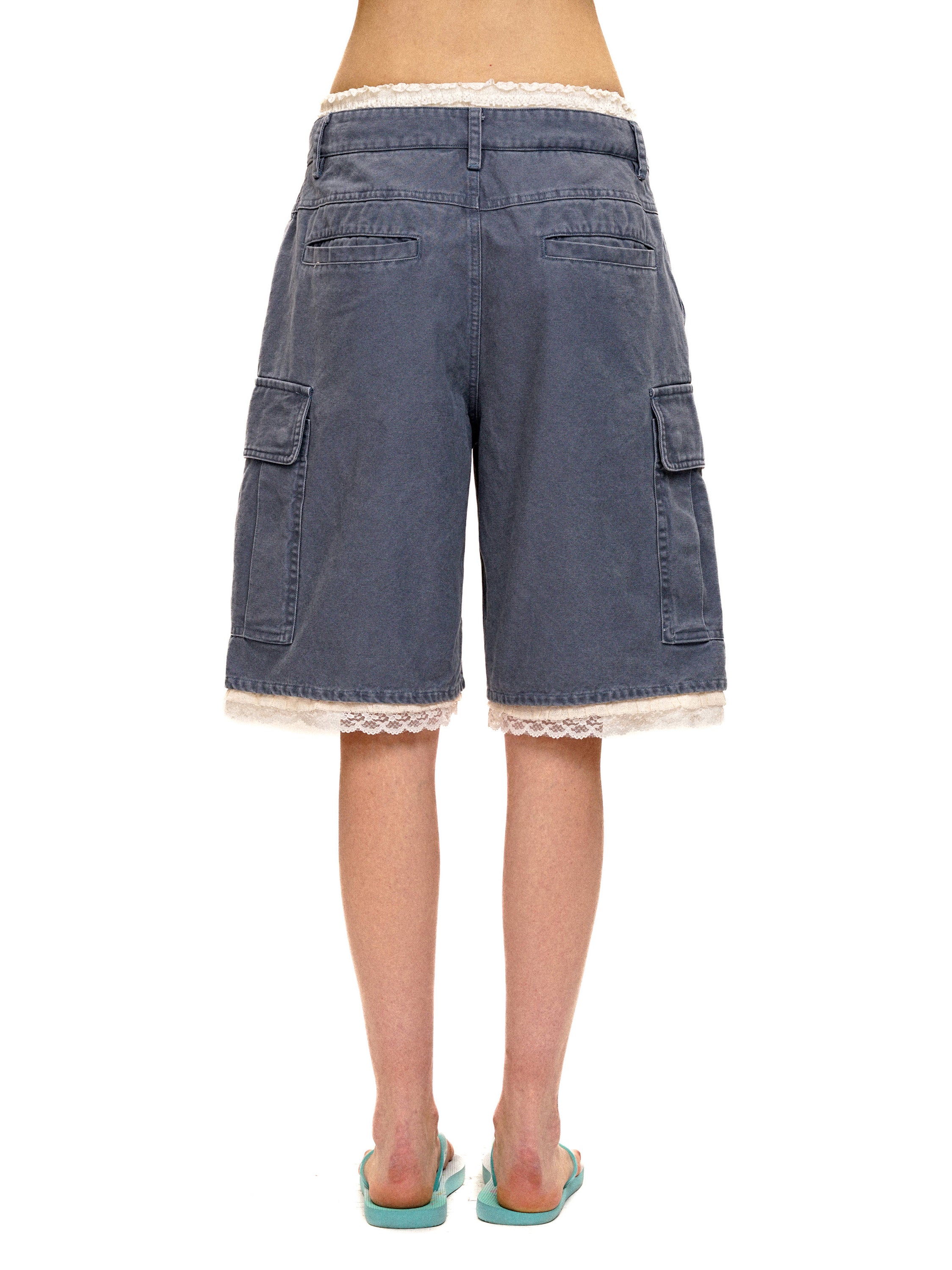 *Lace waistband faux two-piece cargo shorts