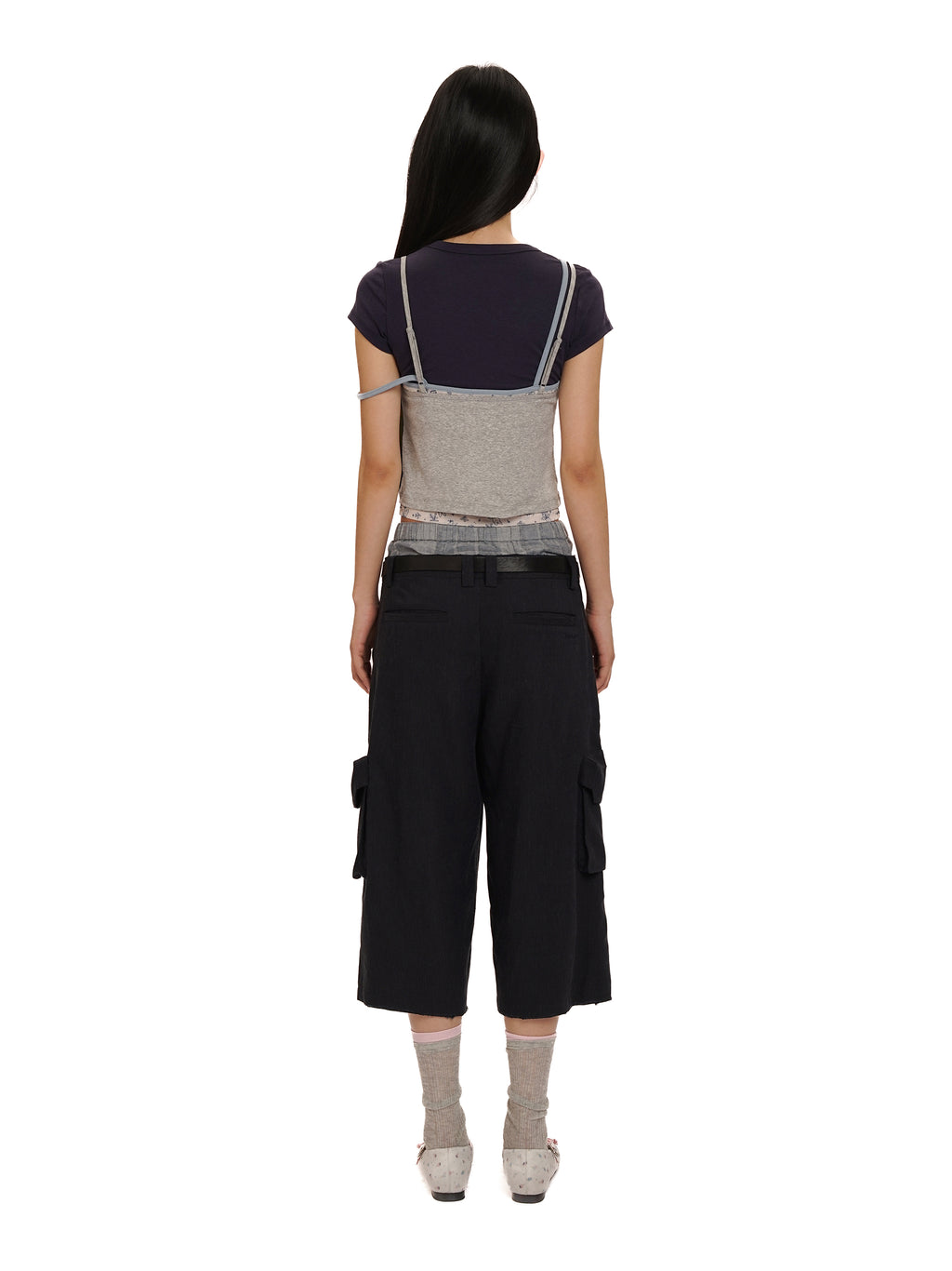*Faux three-piece bow rhinestone short T-shirt