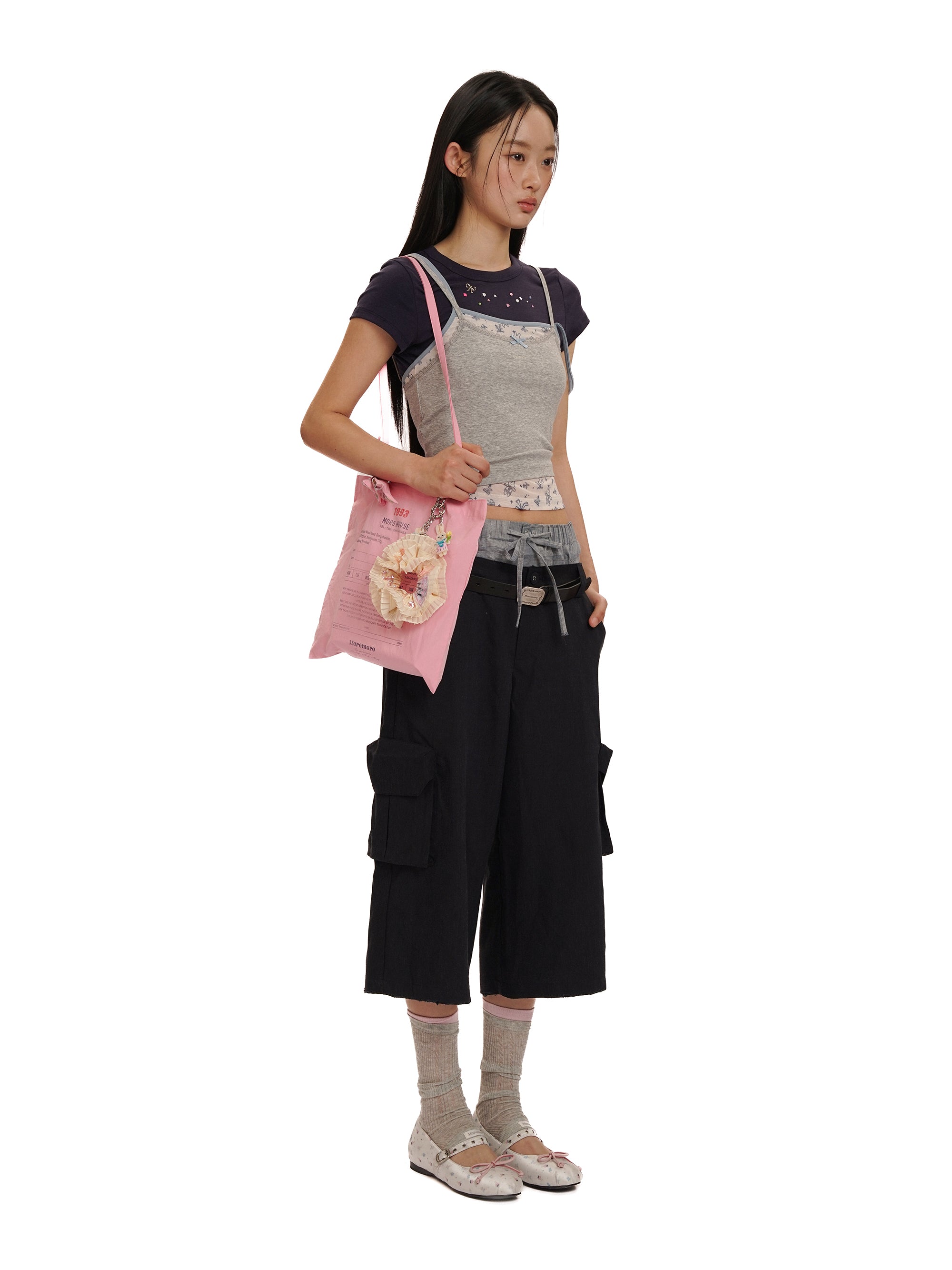 *Faux three-piece bow rhinestone short T-shirt
