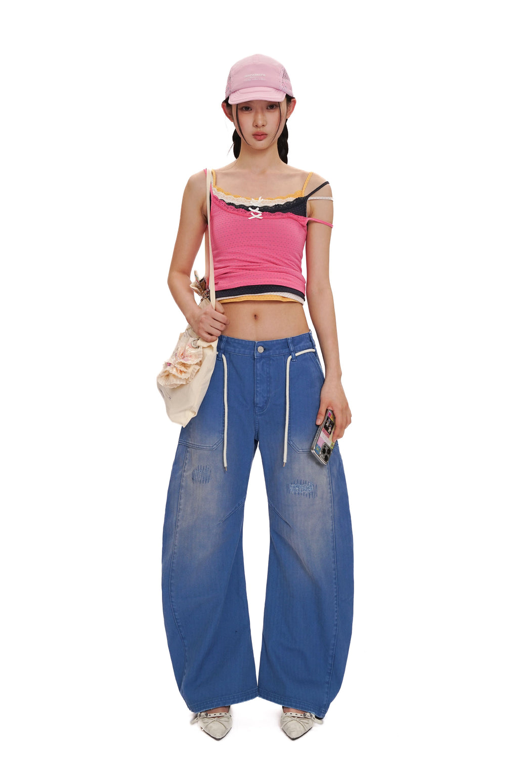 Three-piece printed contrast faux spaghetti strap vest