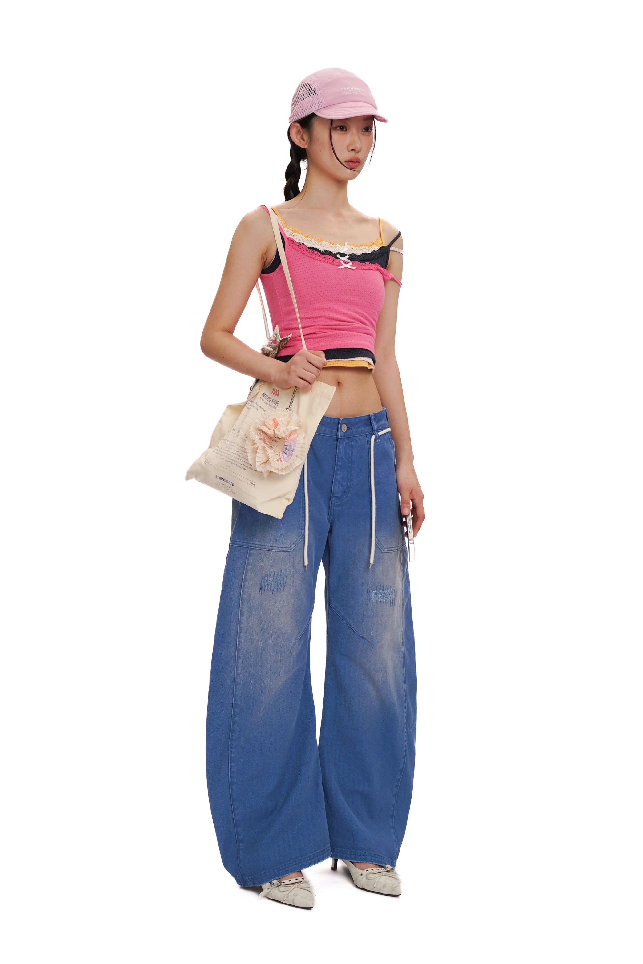 Three-piece printed contrast faux spaghetti strap vest