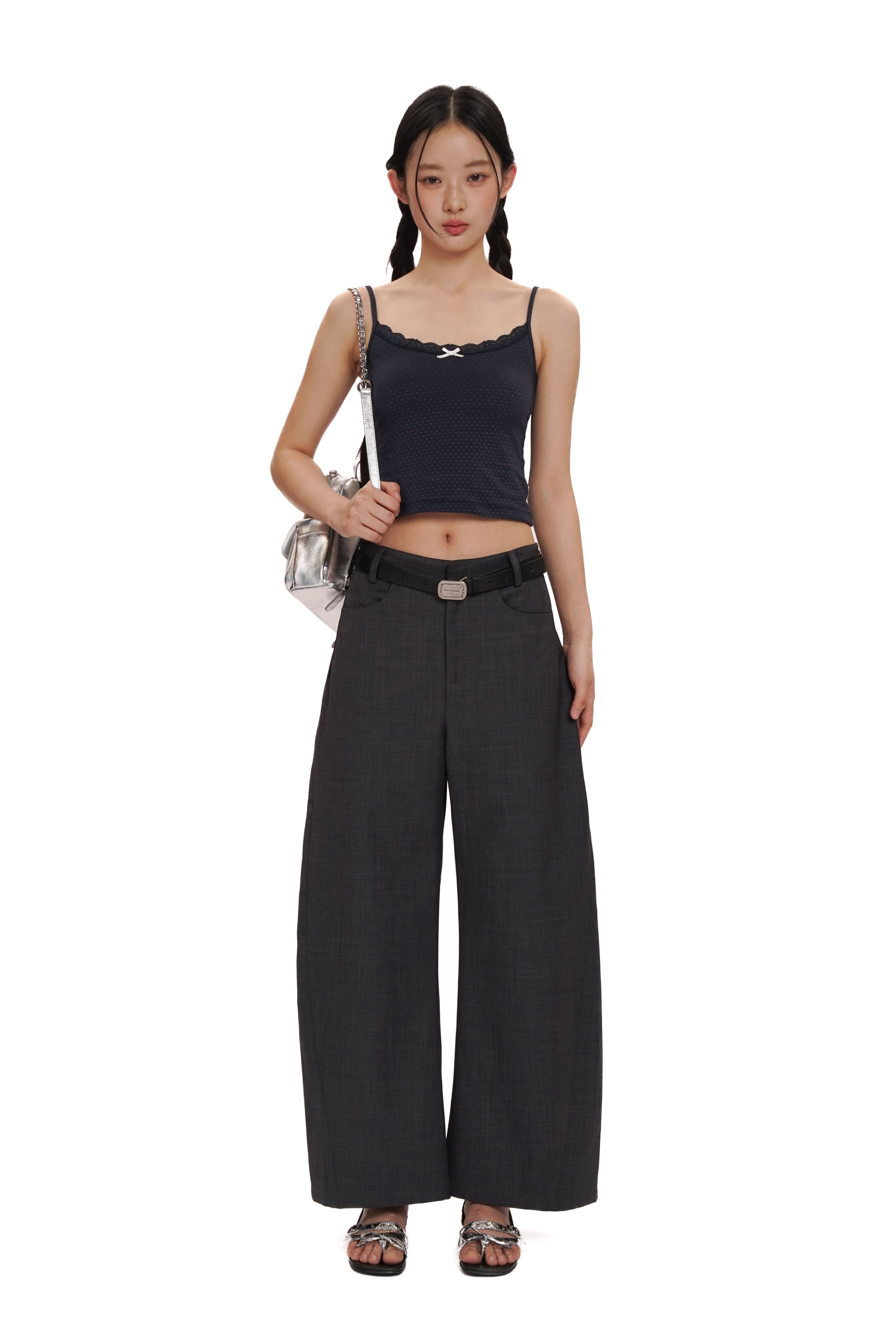 Three-piece printed contrast faux spaghetti strap vest